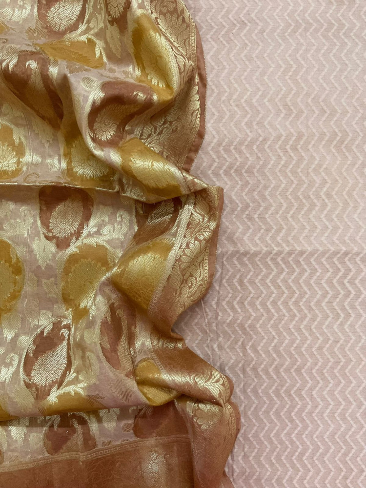 Image of Soft Chanderi Banarasi Weaved Suit - Beigish Peach