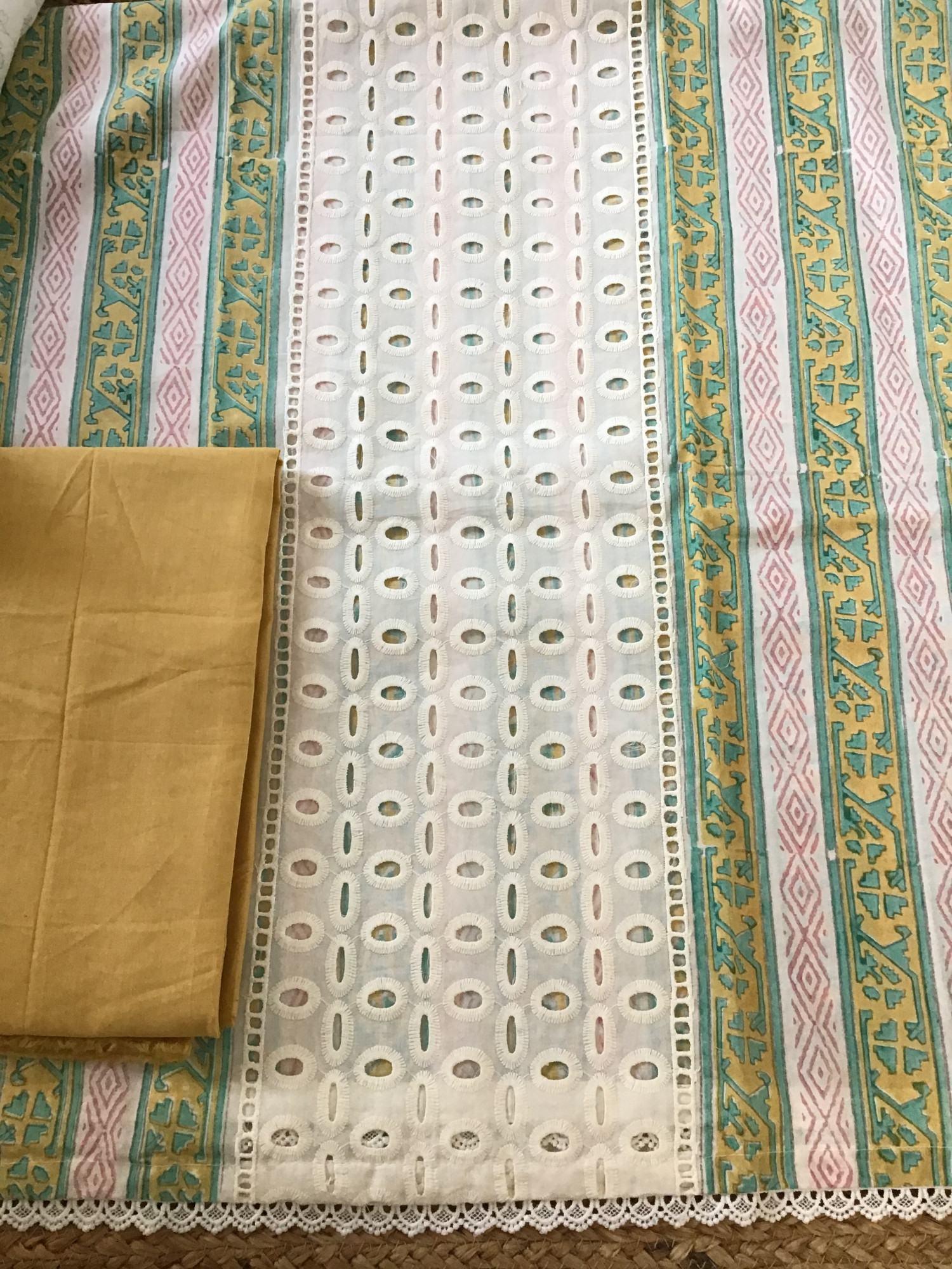 Pure Cotton Printed Embroidered Suit - Offwhite