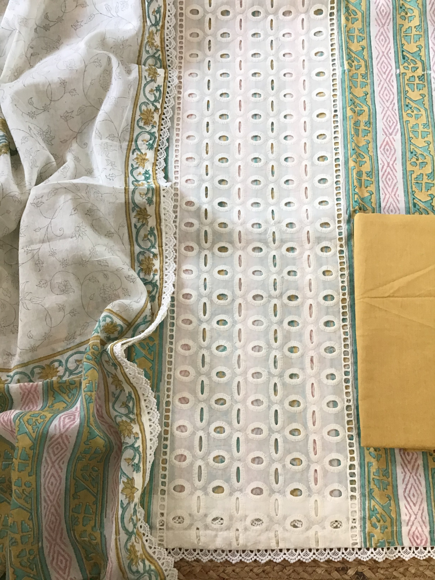 Pure Cotton Printed Embroidered Suit - Offwhite