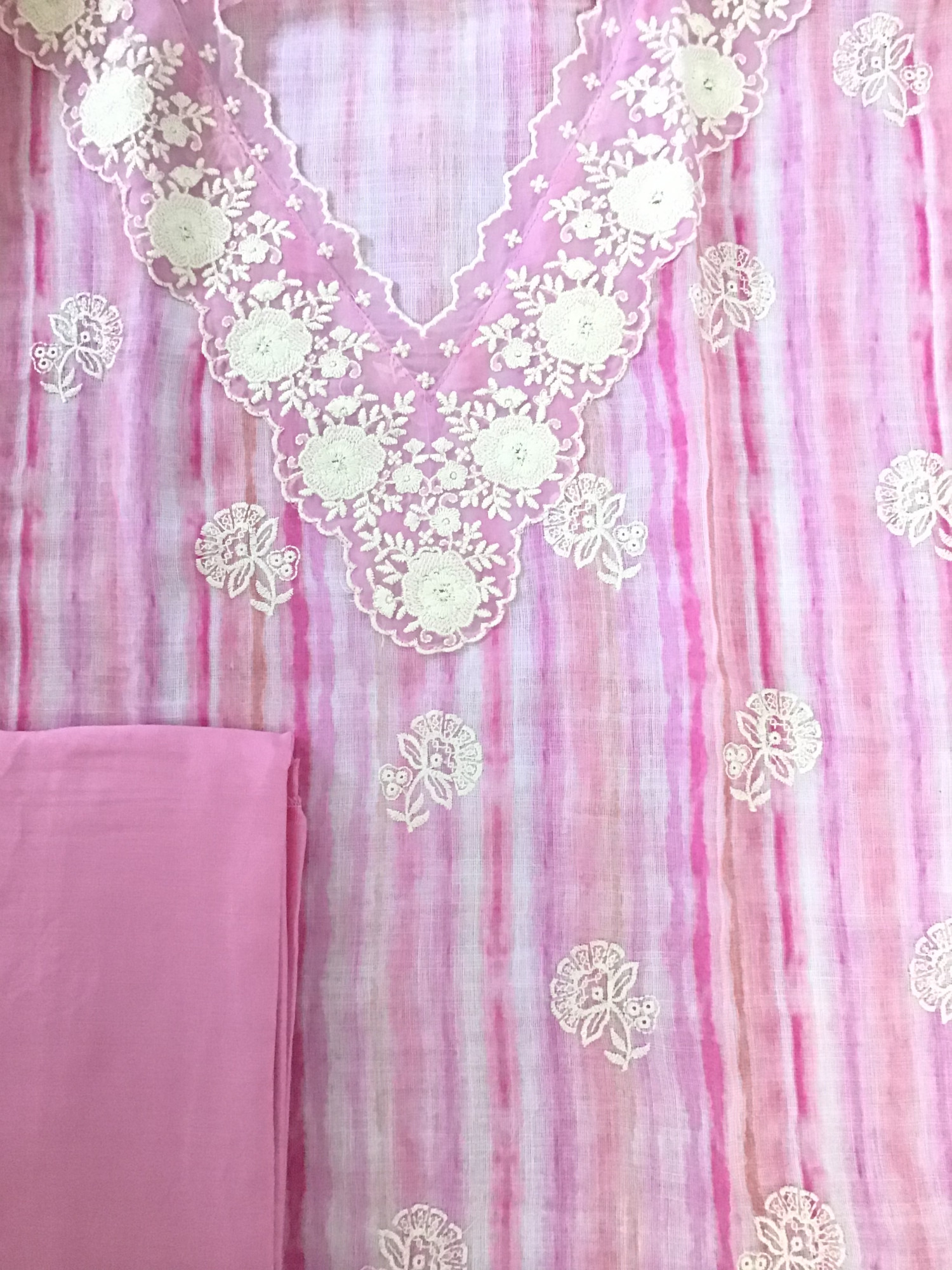 Soft Linen Jute Cotton Printed Embroidered Suit - Pink