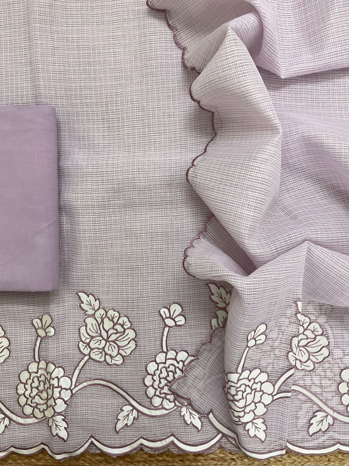 Soft Kota Organza Embroidered Suit - Lavender