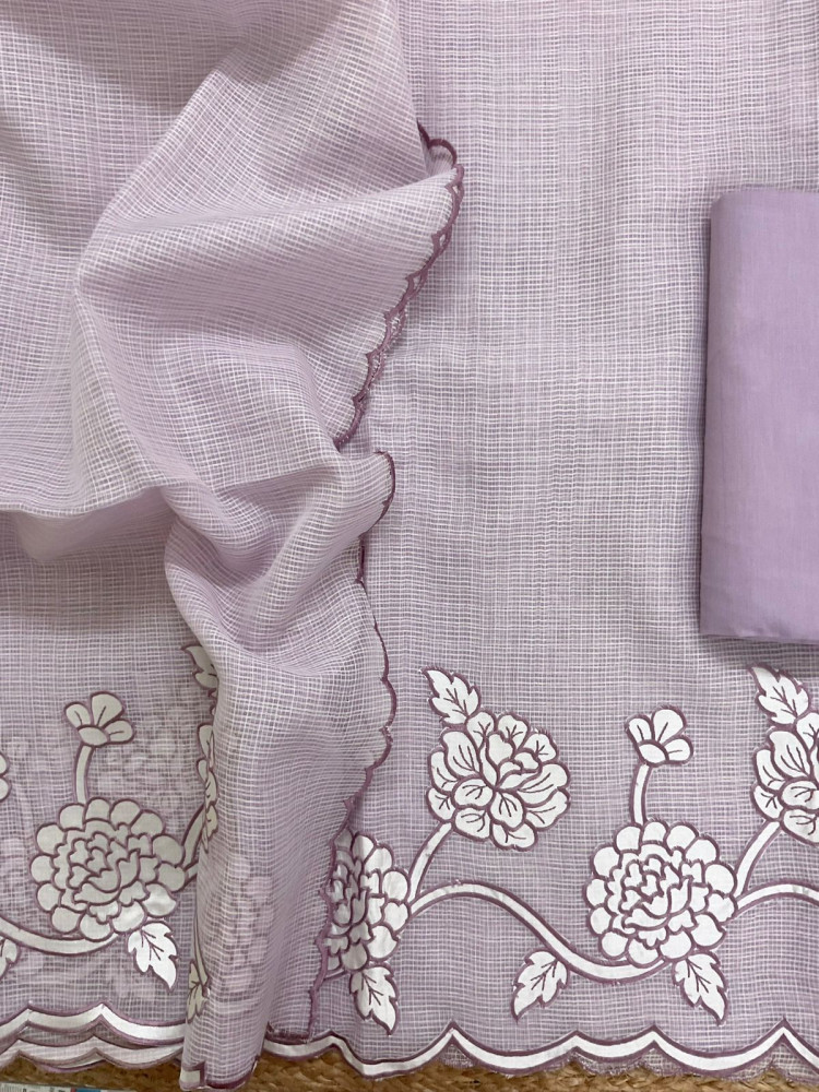 Image of Soft Kota Organza Embroidered Suit - Lavender