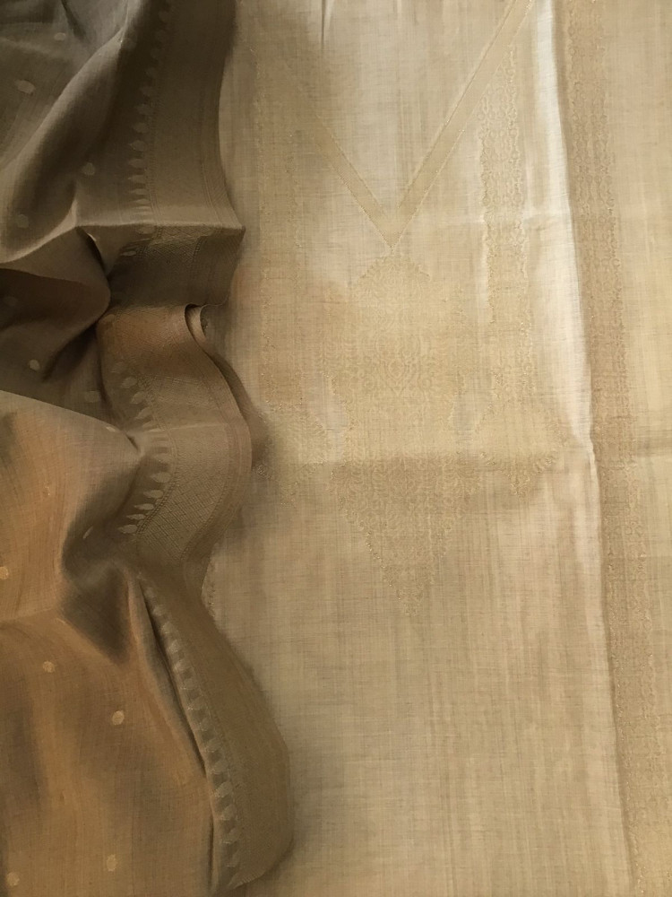 Image of Soft Chanderi Banarasi Weaved Suit - Beige