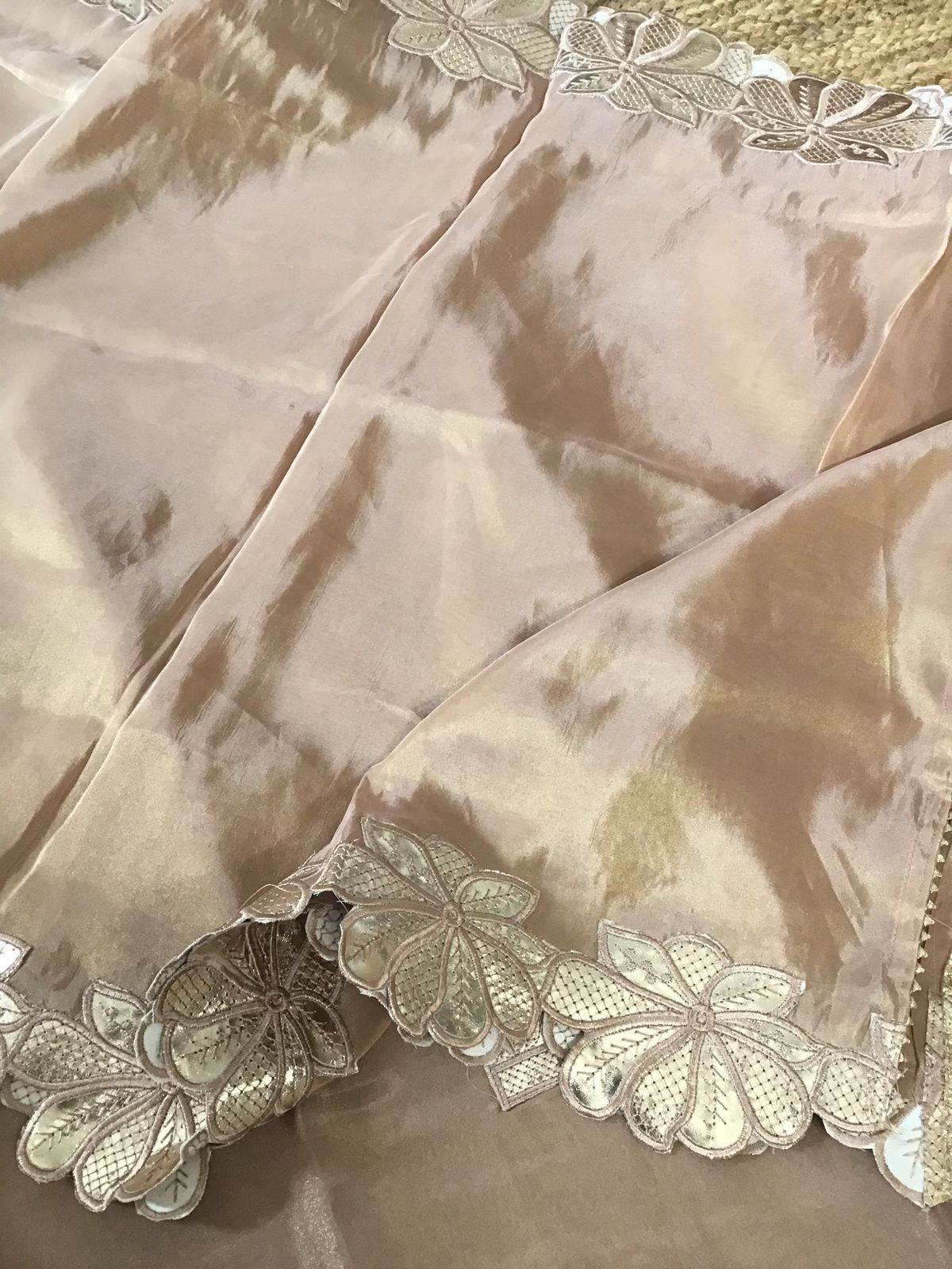 Soft Shimmer Silk Leather Work Suit - Beige