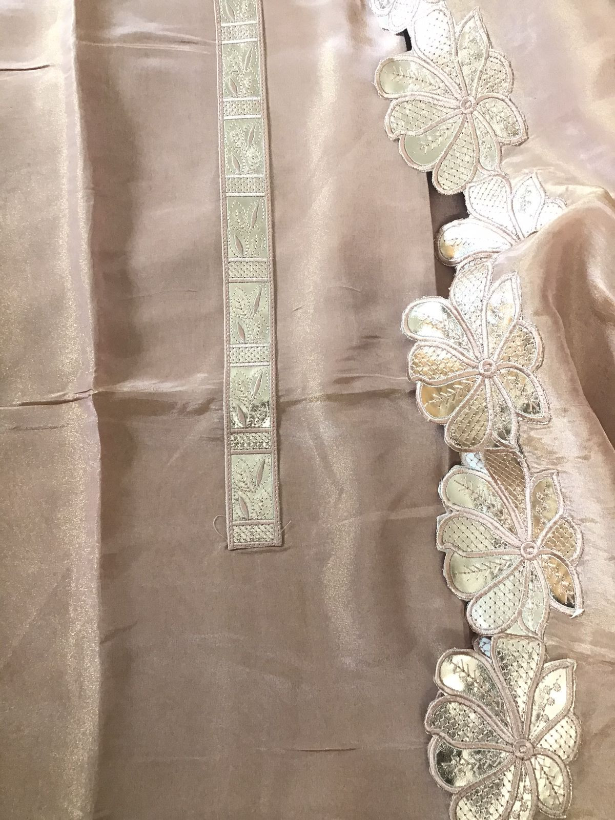 Soft Shimmer Silk Leather Work Suit - Beige