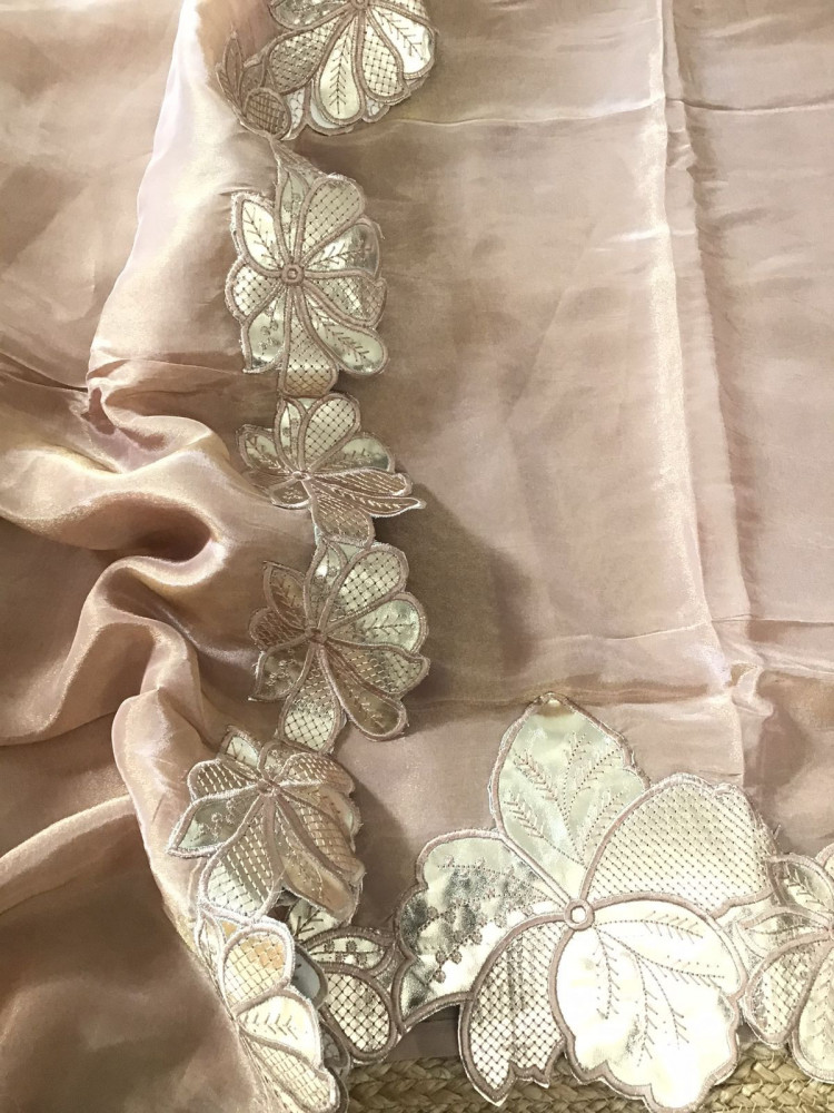 Image of Soft Shimmer Silk Leather Work Suit - Beige