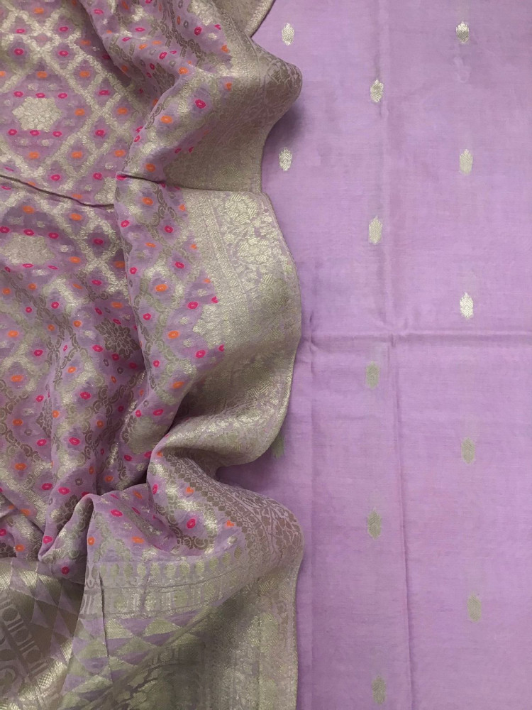 Image of Pure Chanderi Silk Banarasi Weaved Suit - Purple
