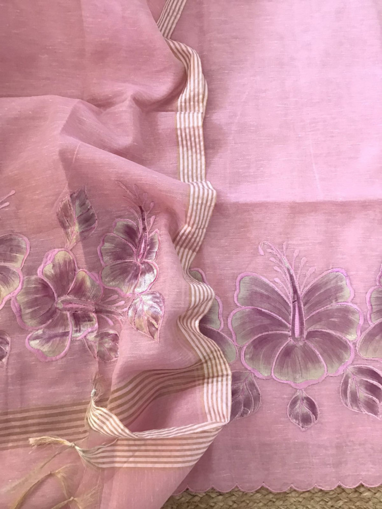 Image of Soft Tissue Chanderi Embroidered Suit - Pink