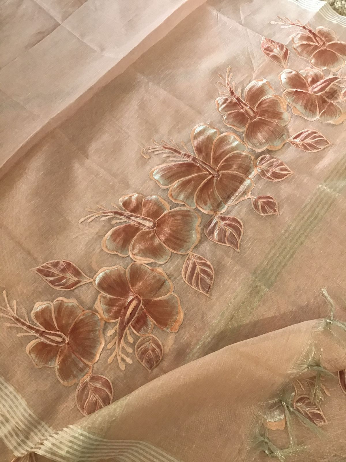 Soft Tissue Chanderi Embroidered Suit - Peach