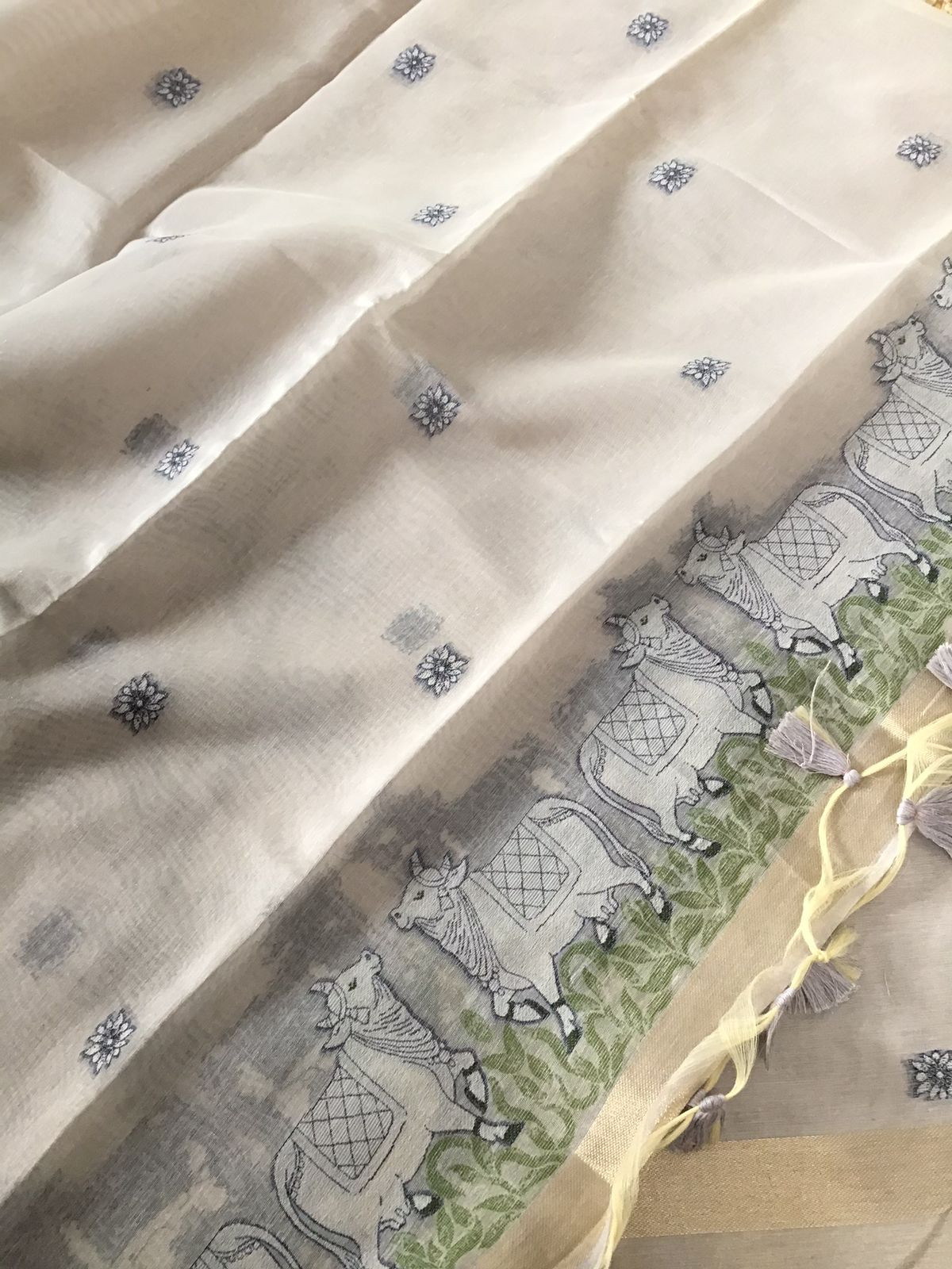 Soft Slub Chanderi - Jamdani Weaved Suit -  Grey