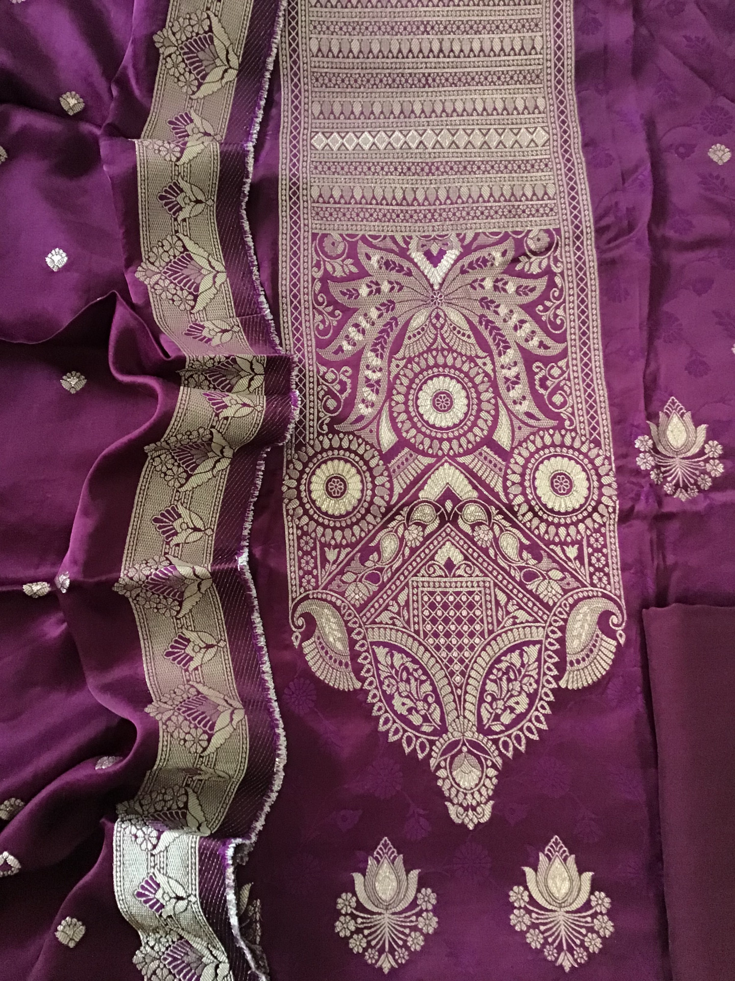 Pure Upada Silk Self Weaved Banarasi Weaved Suit - Magenta