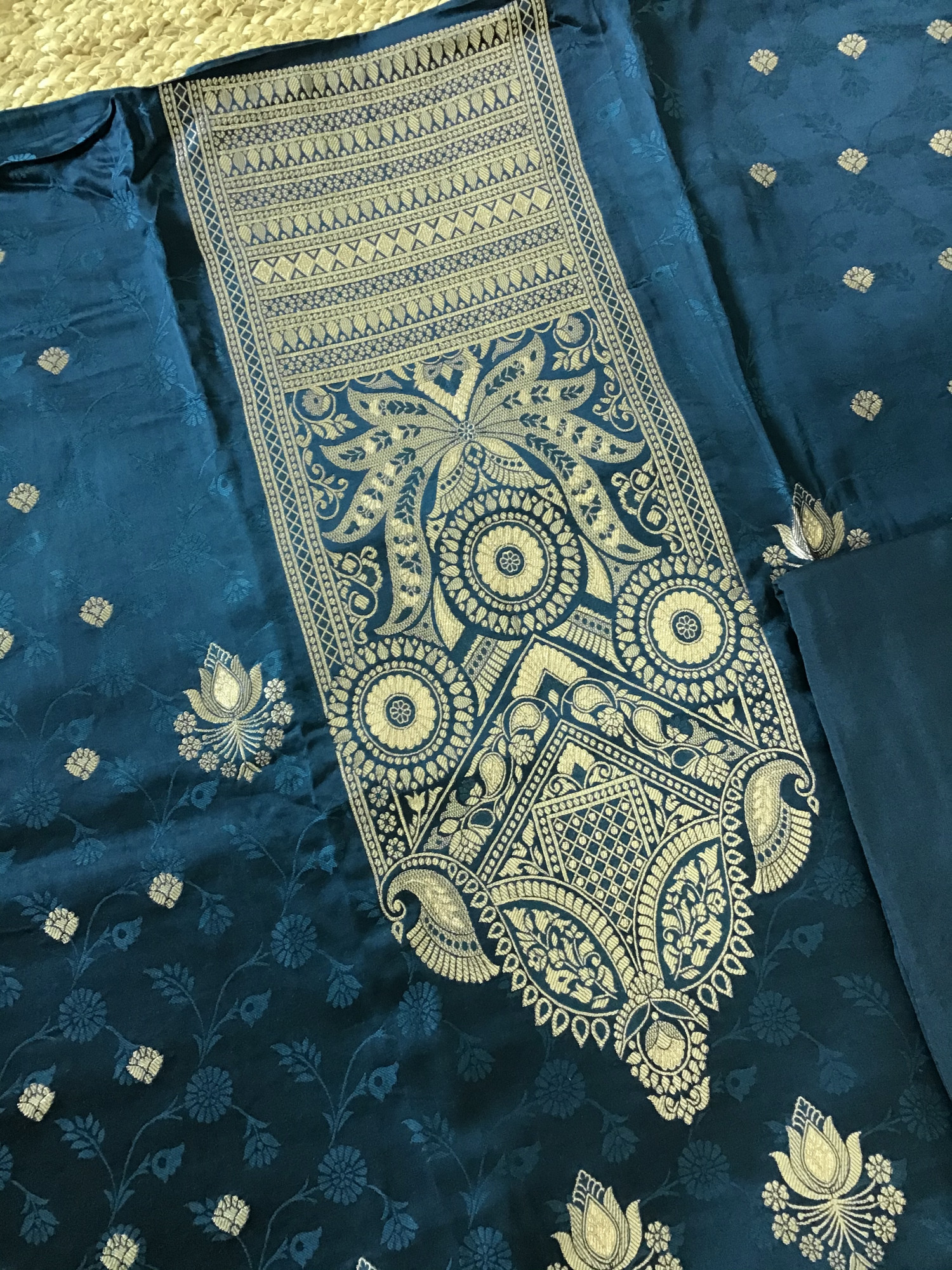 Pure Upada Silk Self Weaved Banarasi Weaved Suit - Blue