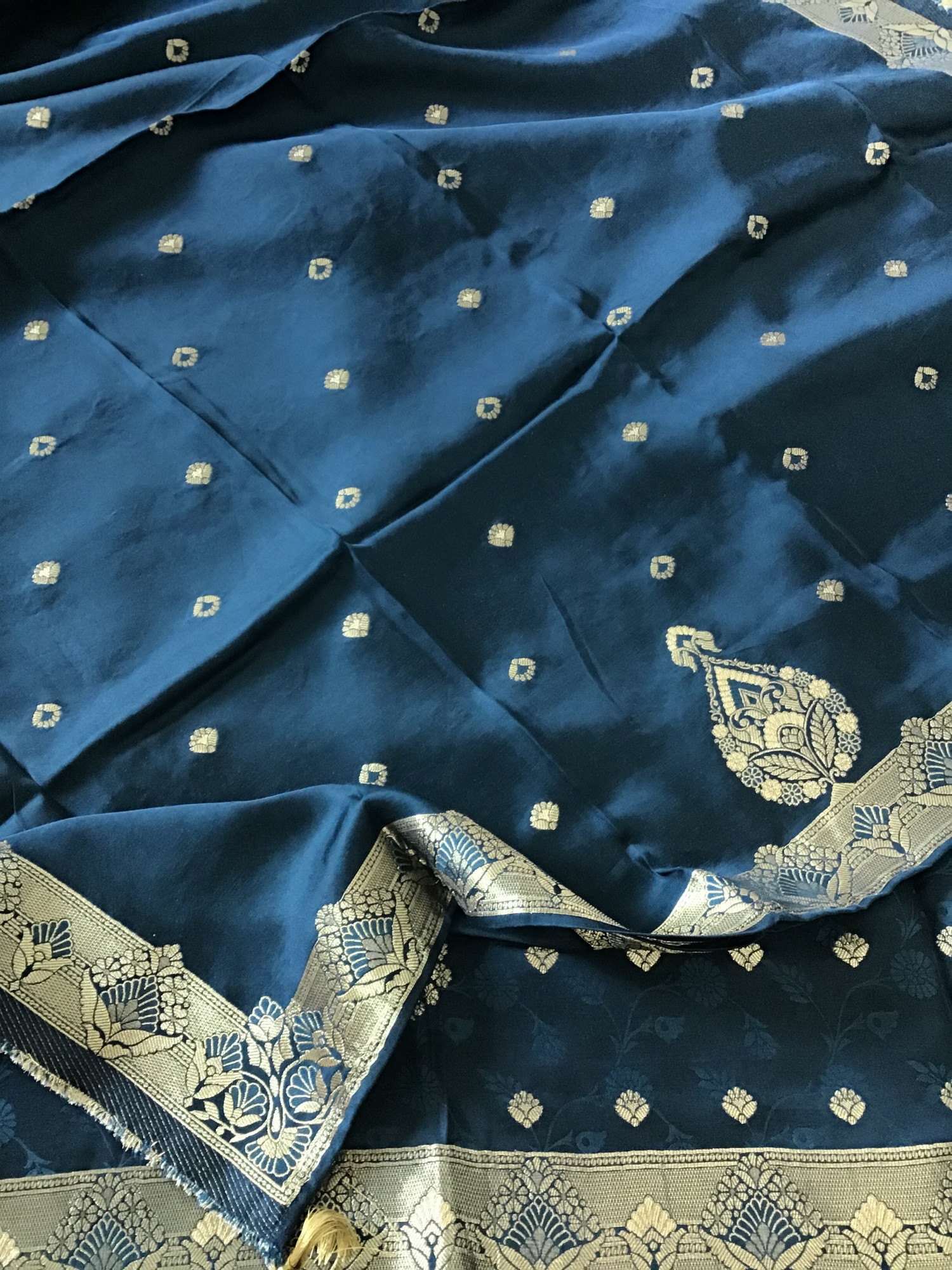 Pure Upada Silk Self Weaved Banarasi Weaved Suit - Blue