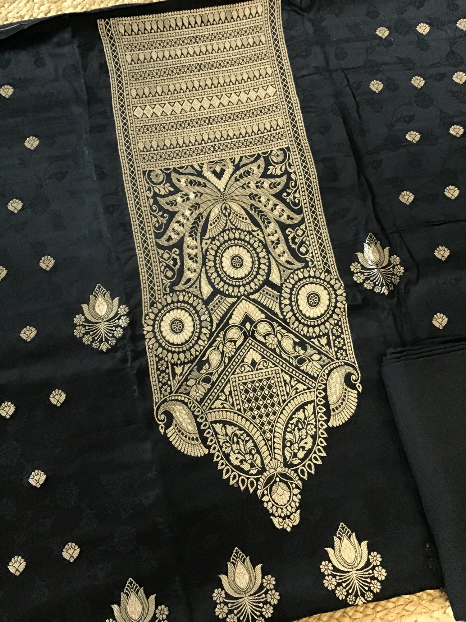 Pure Upada Silk Self Weaved Banarasi Weaved Suit - Black