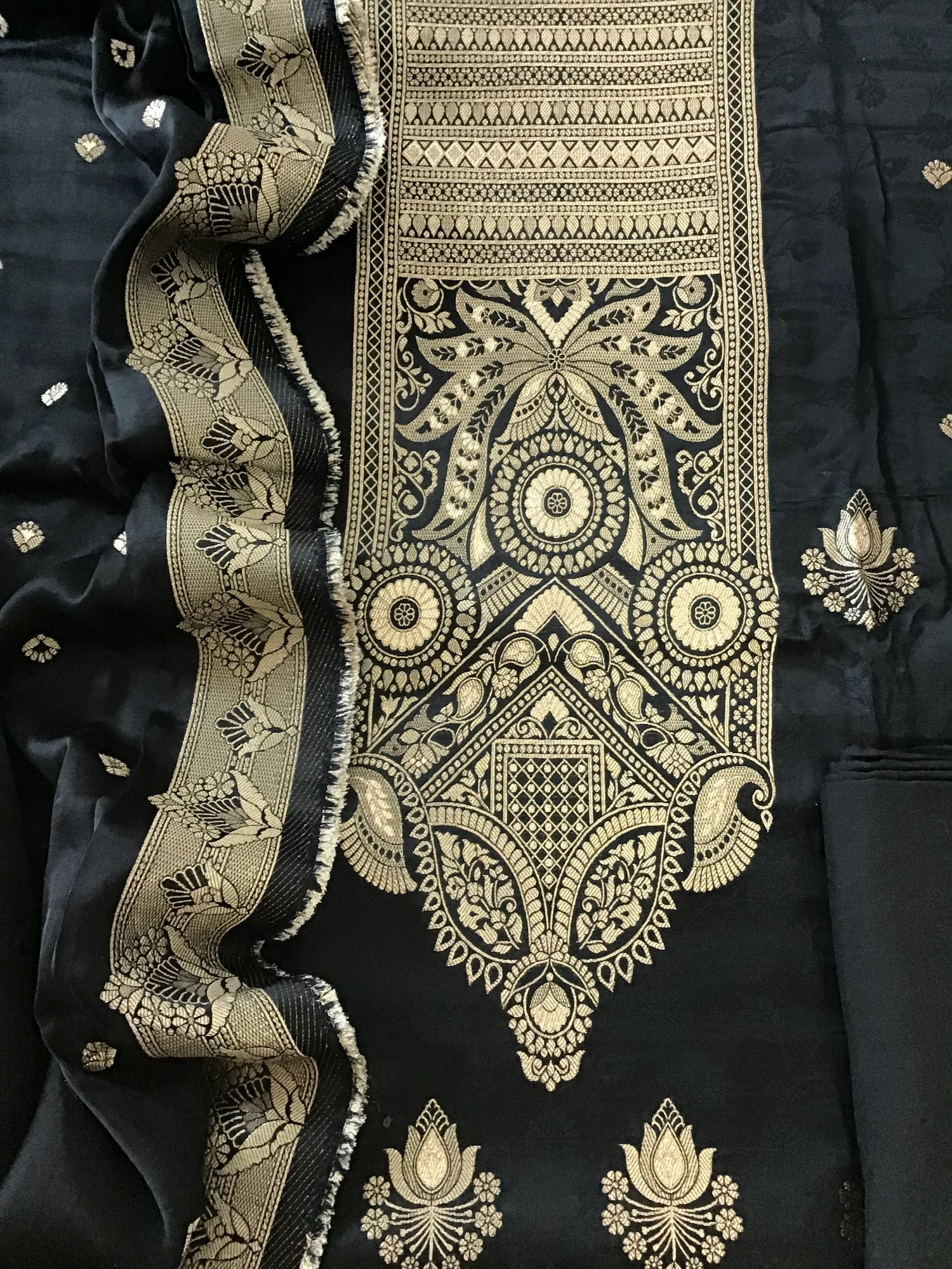Pure Upada Silk Self Weaved Banarasi Weaved Suit - Black