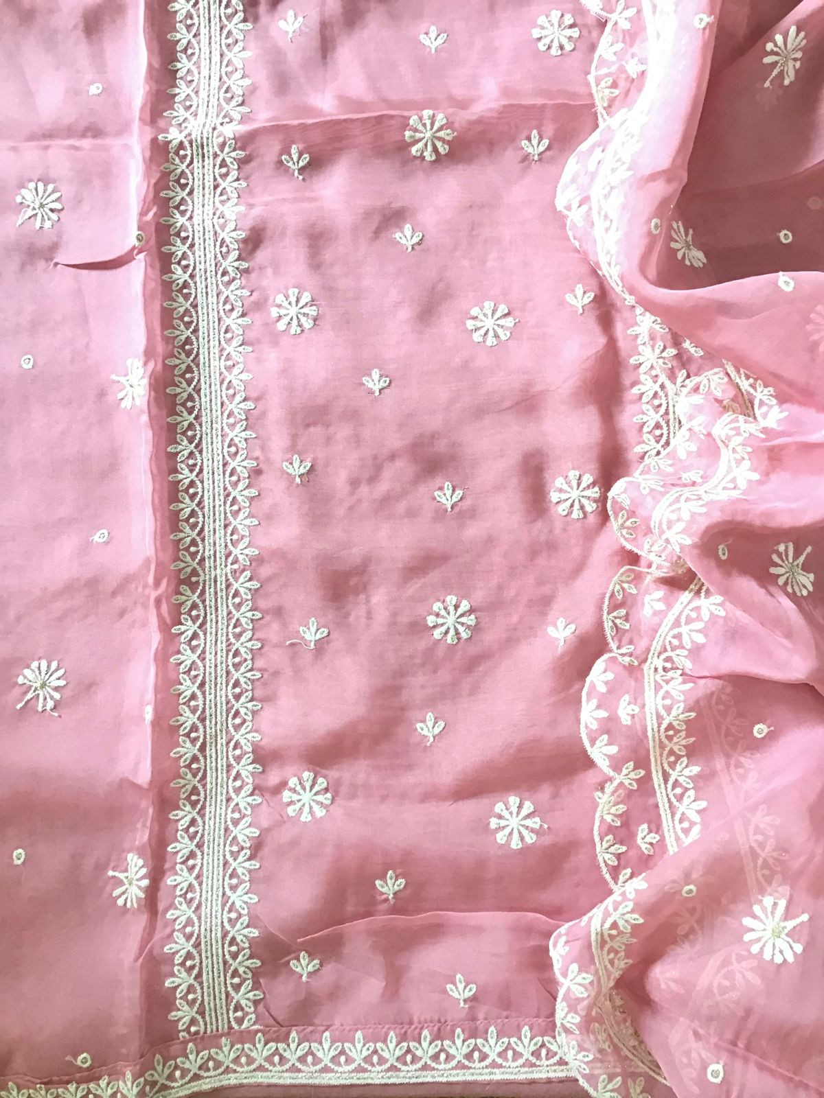 Soft Fine Organza Embroidered Suit - Pink