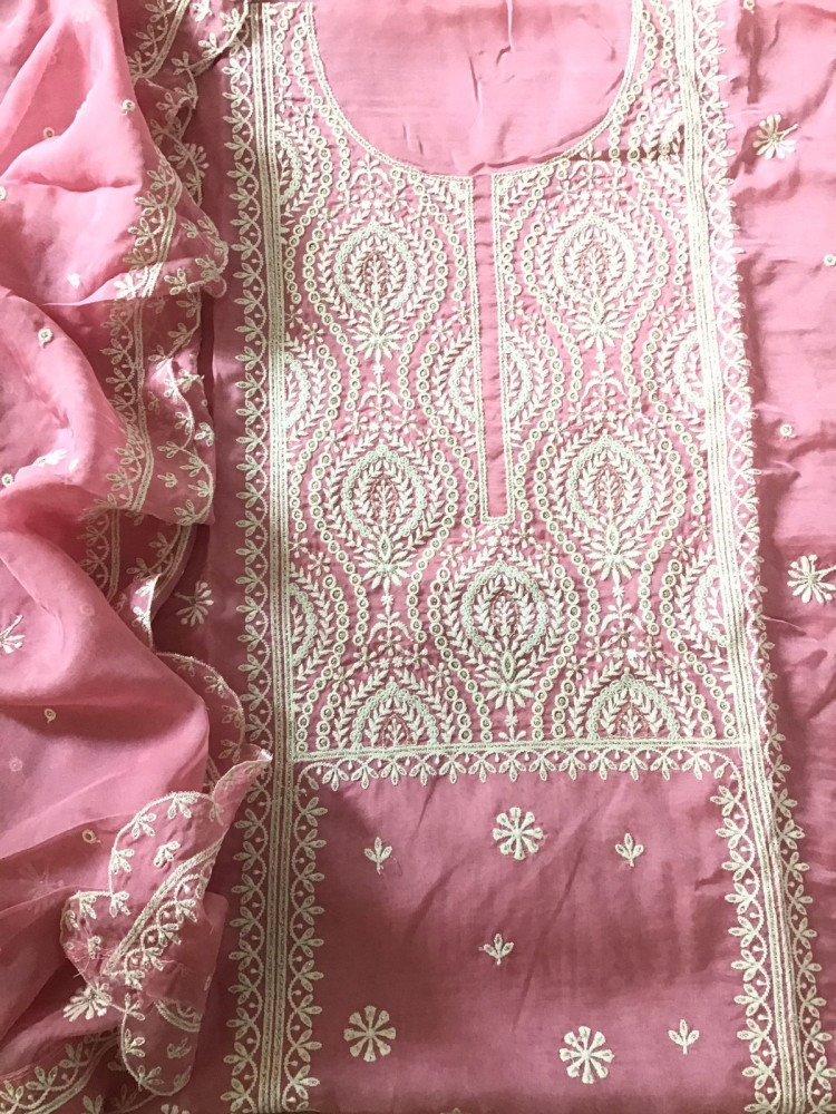 Image of Soft Fine Organza Embroidered Suit - Pink