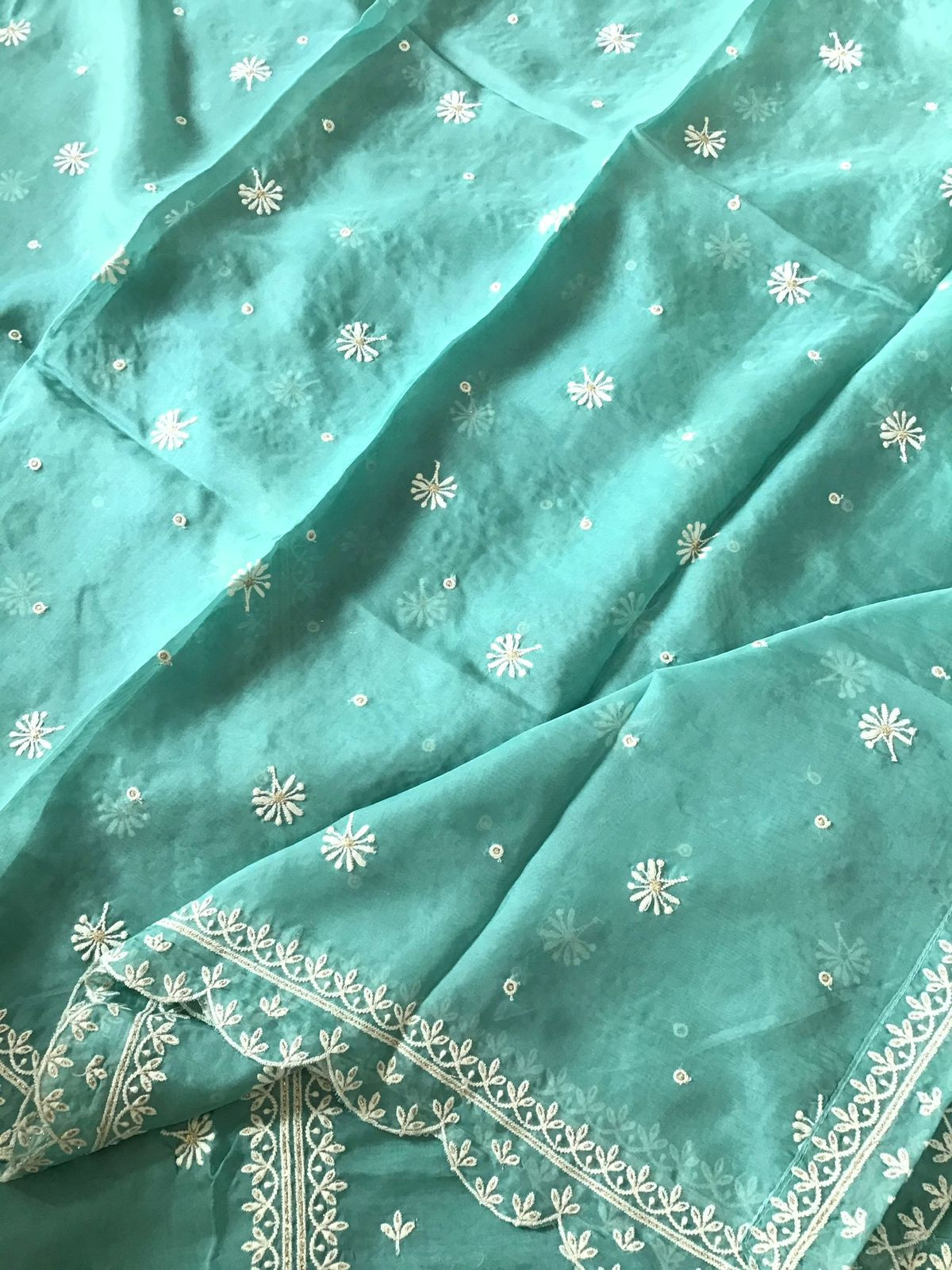 Soft Fine Organza Embroidered Suit - Blue