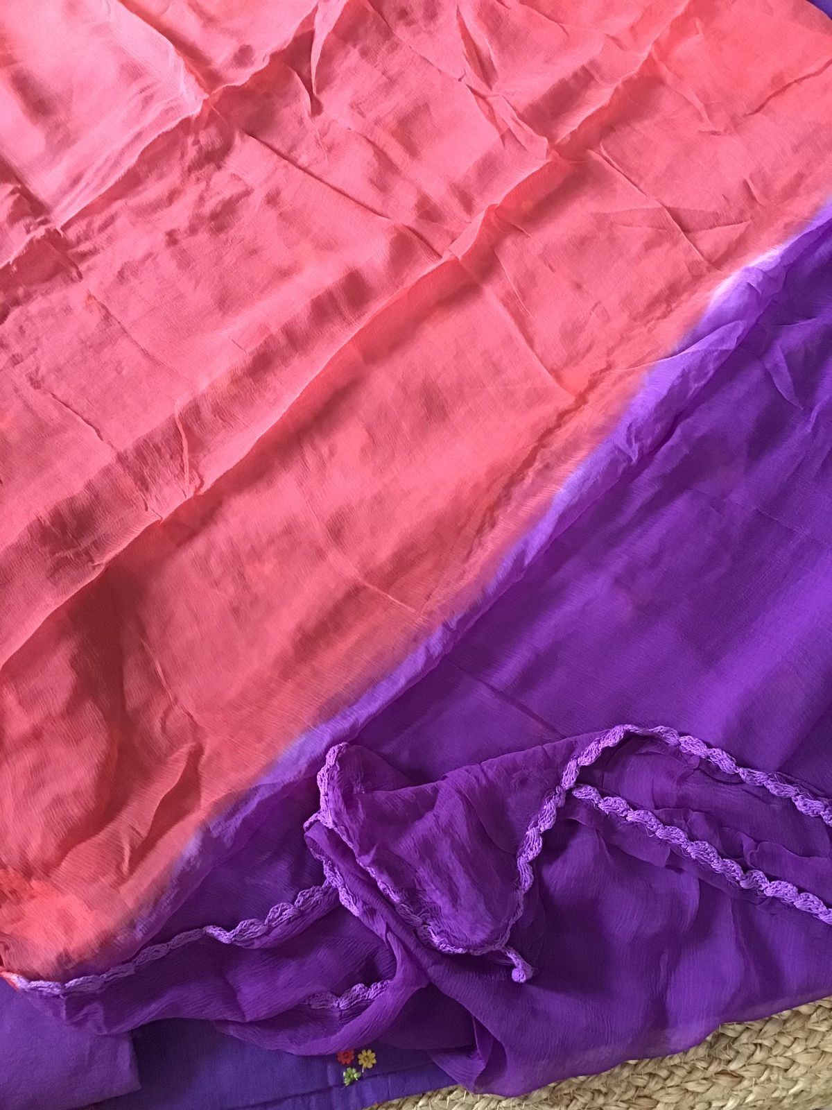 Pure Handloom Cotton Embroidered Suit - Violet