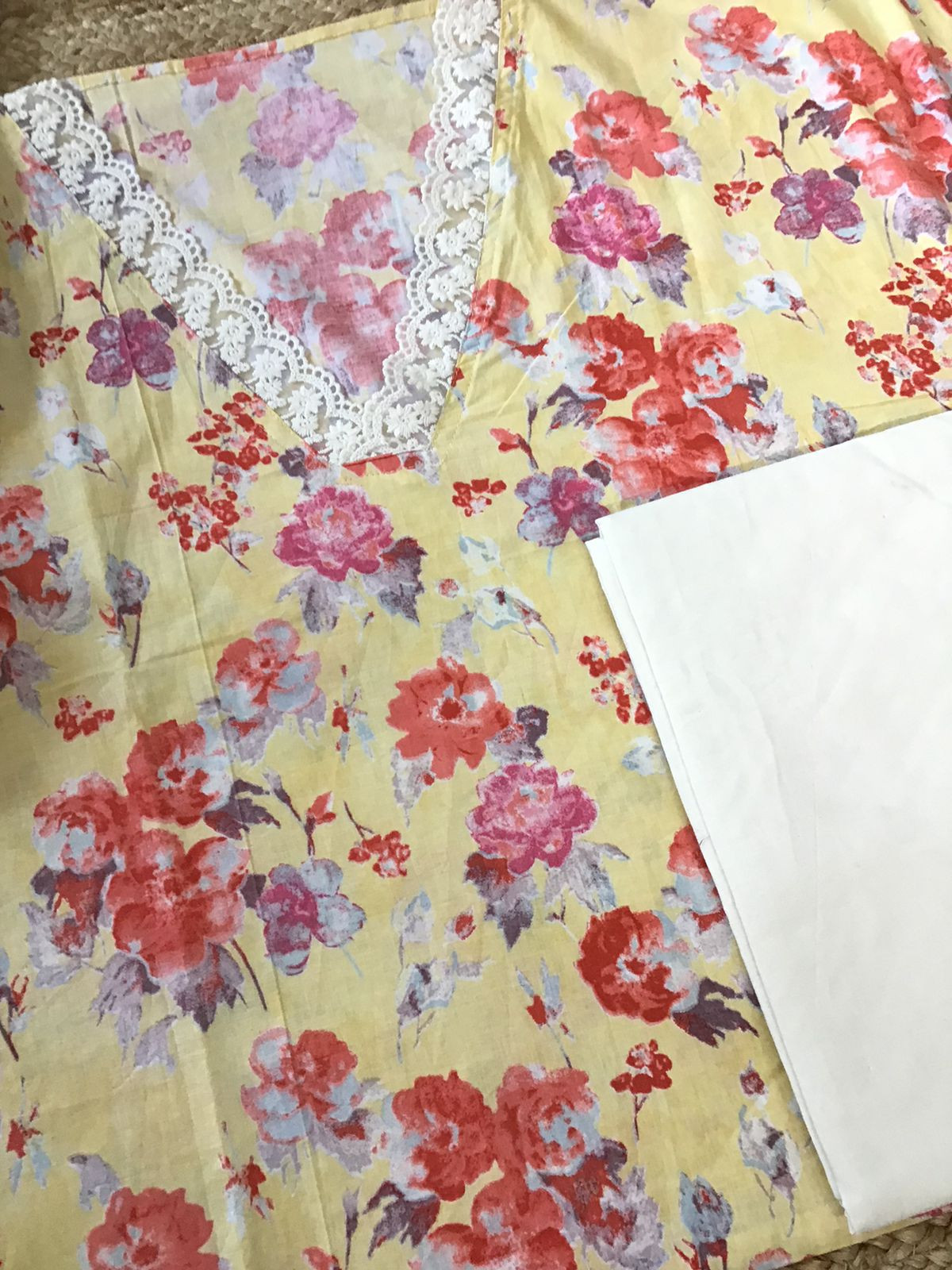 Pure Mul Cotton Printed Embroidered Suit - Yellow