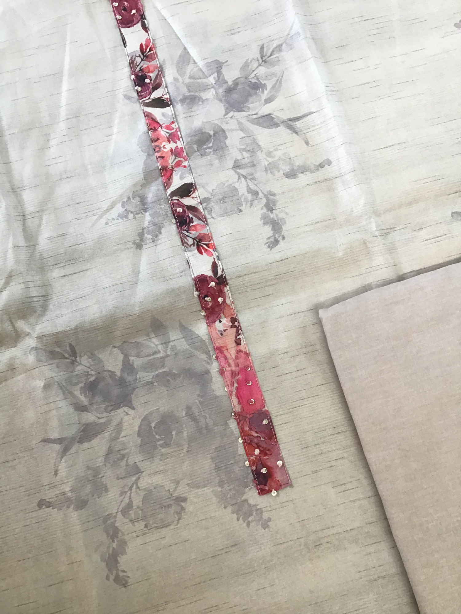 Soft Art Silk Printed Embroidered Suit - Offwhite