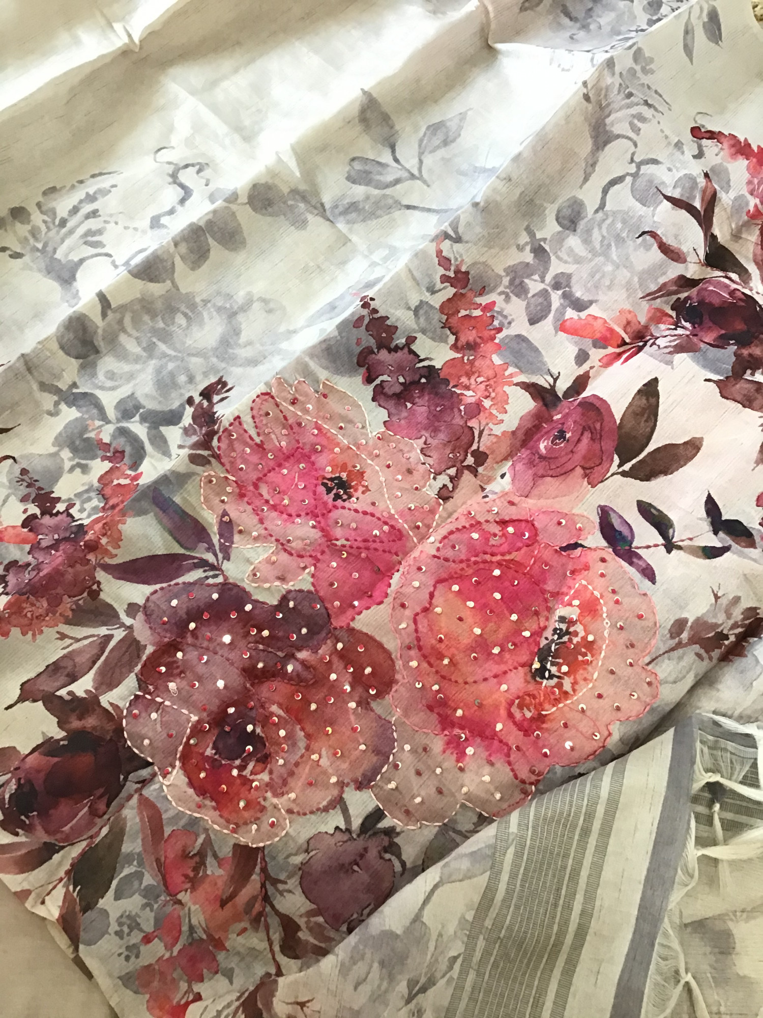 Soft Art Silk Printed Embroidered Suit - Offwhite