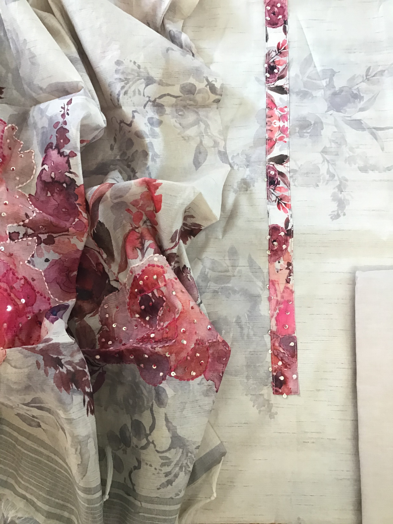 Soft Art Silk Printed Embroidered Suit - Offwhite