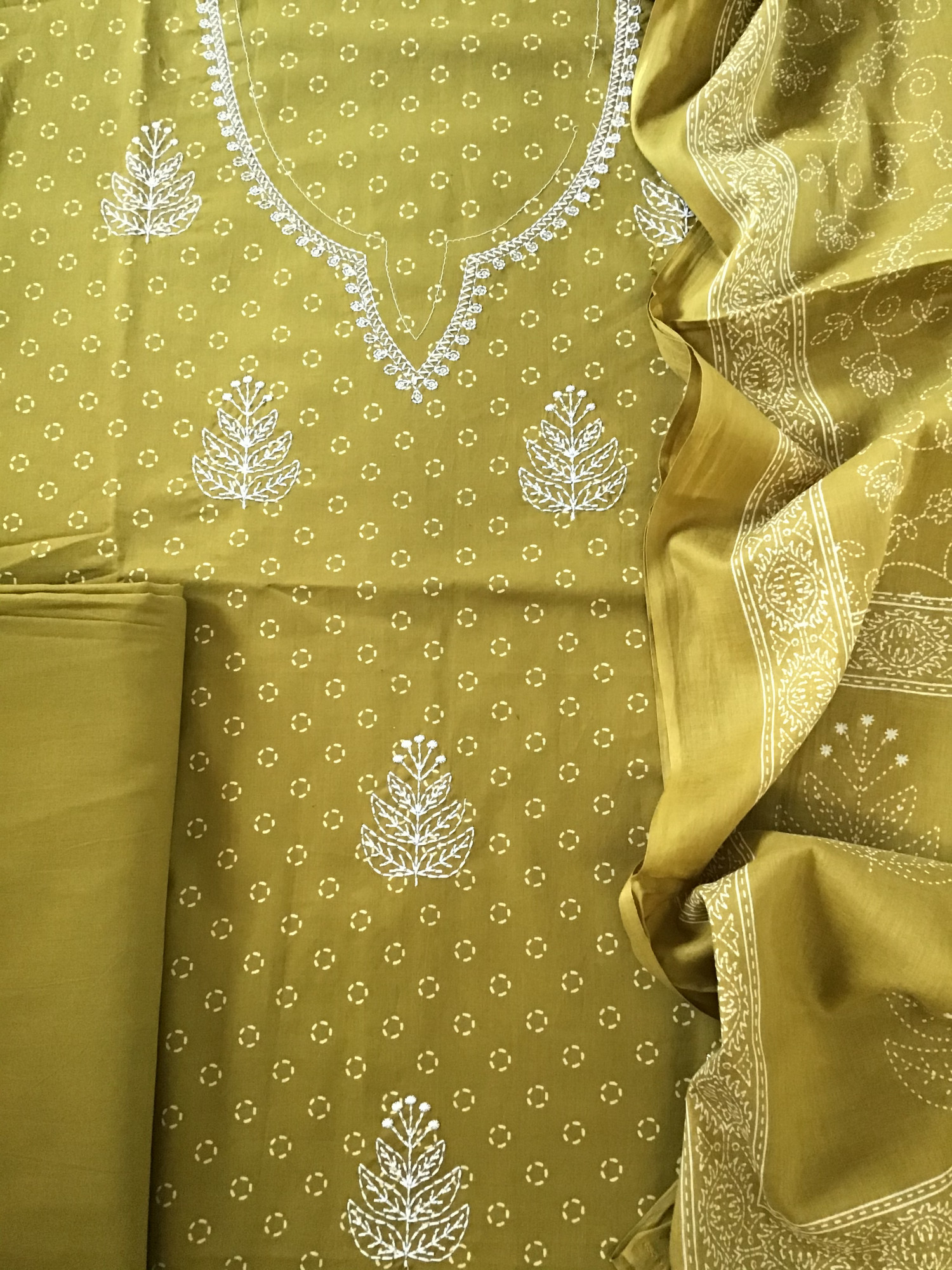 Pure Cotton Printed Embroidered Suit - Yellow