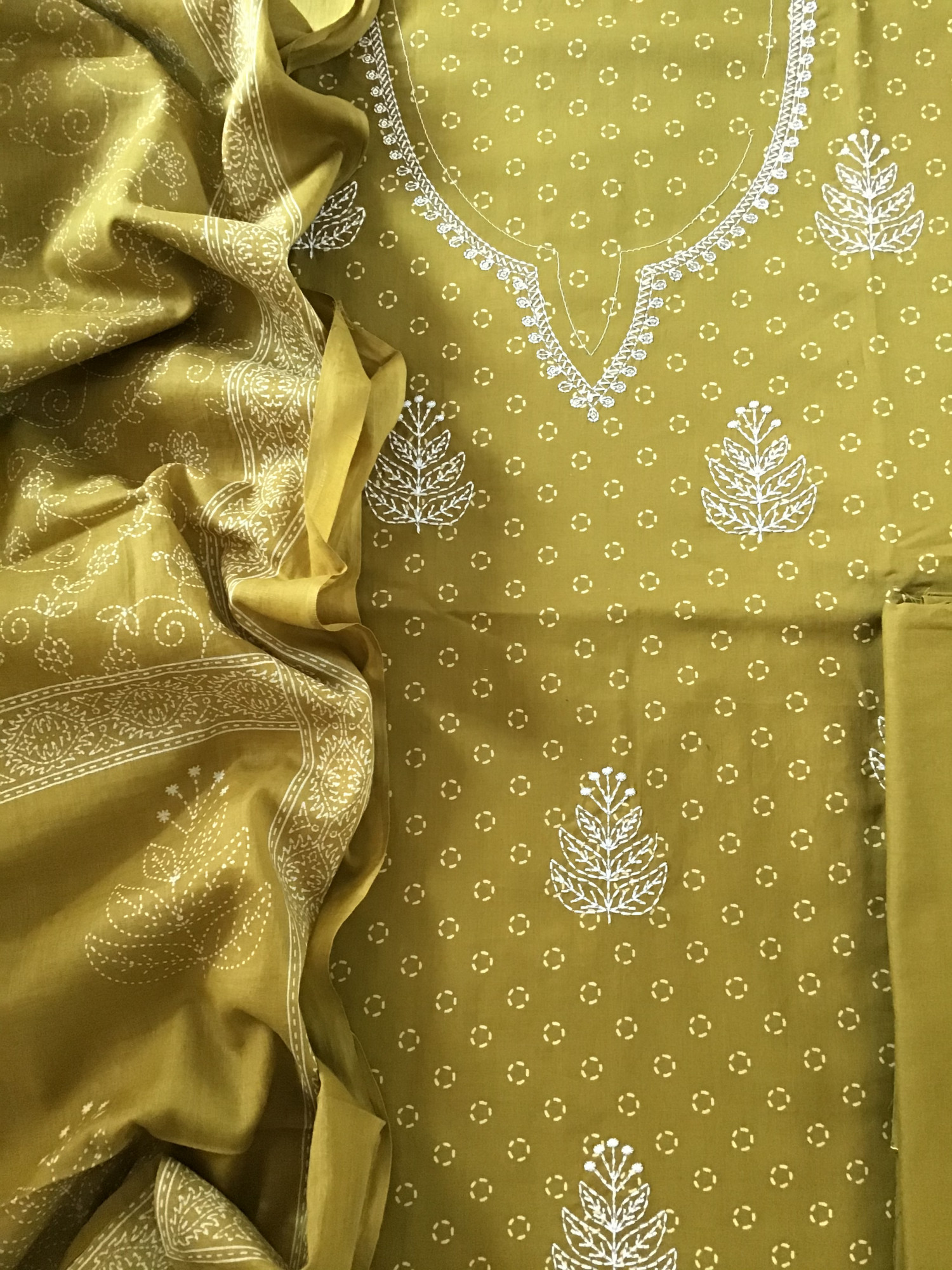 Pure Cotton Printed Embroidered Suit - Yellow