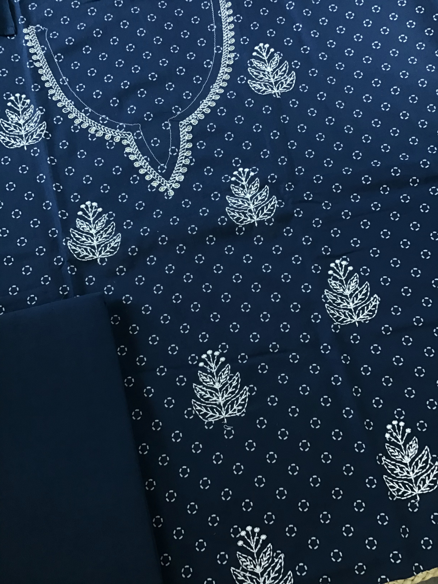 Pure Cotton Printed Embroidered Suit - Blue