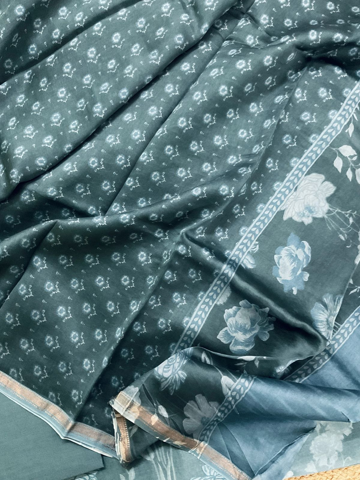 Pure Maheshwari Silk Printed Suit - Blue