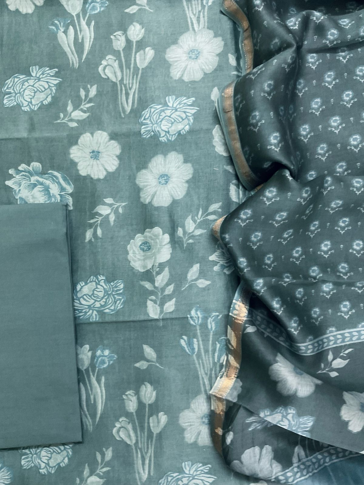 Pure Maheshwari Silk Printed Suit - Blue