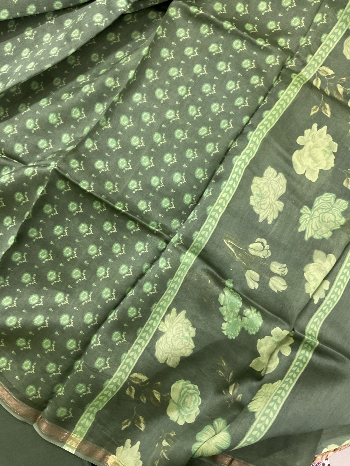 Pure Maheshwari silk Printed Suit - Green