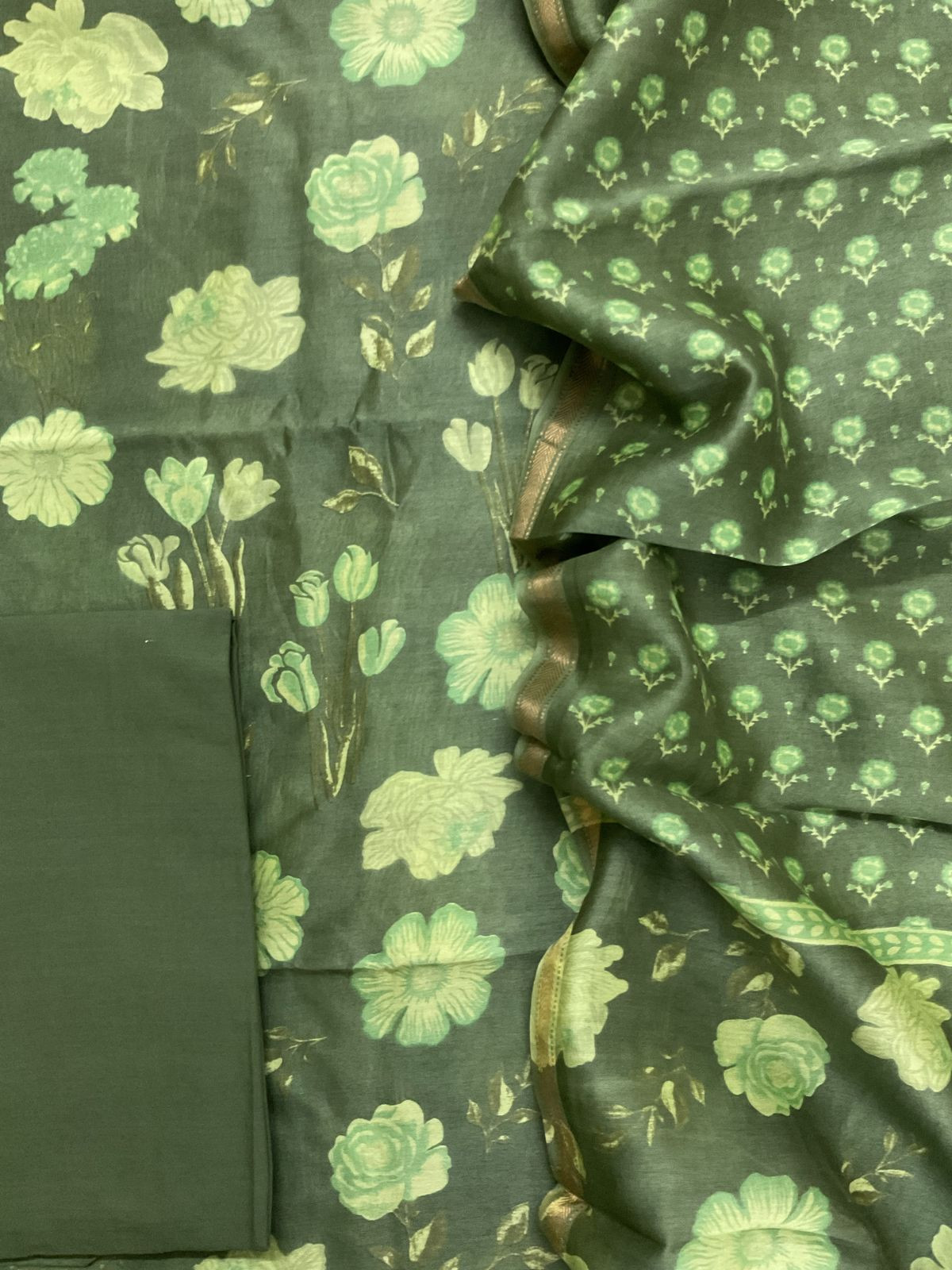 Pure Maheshwari silk Printed Suit - Green