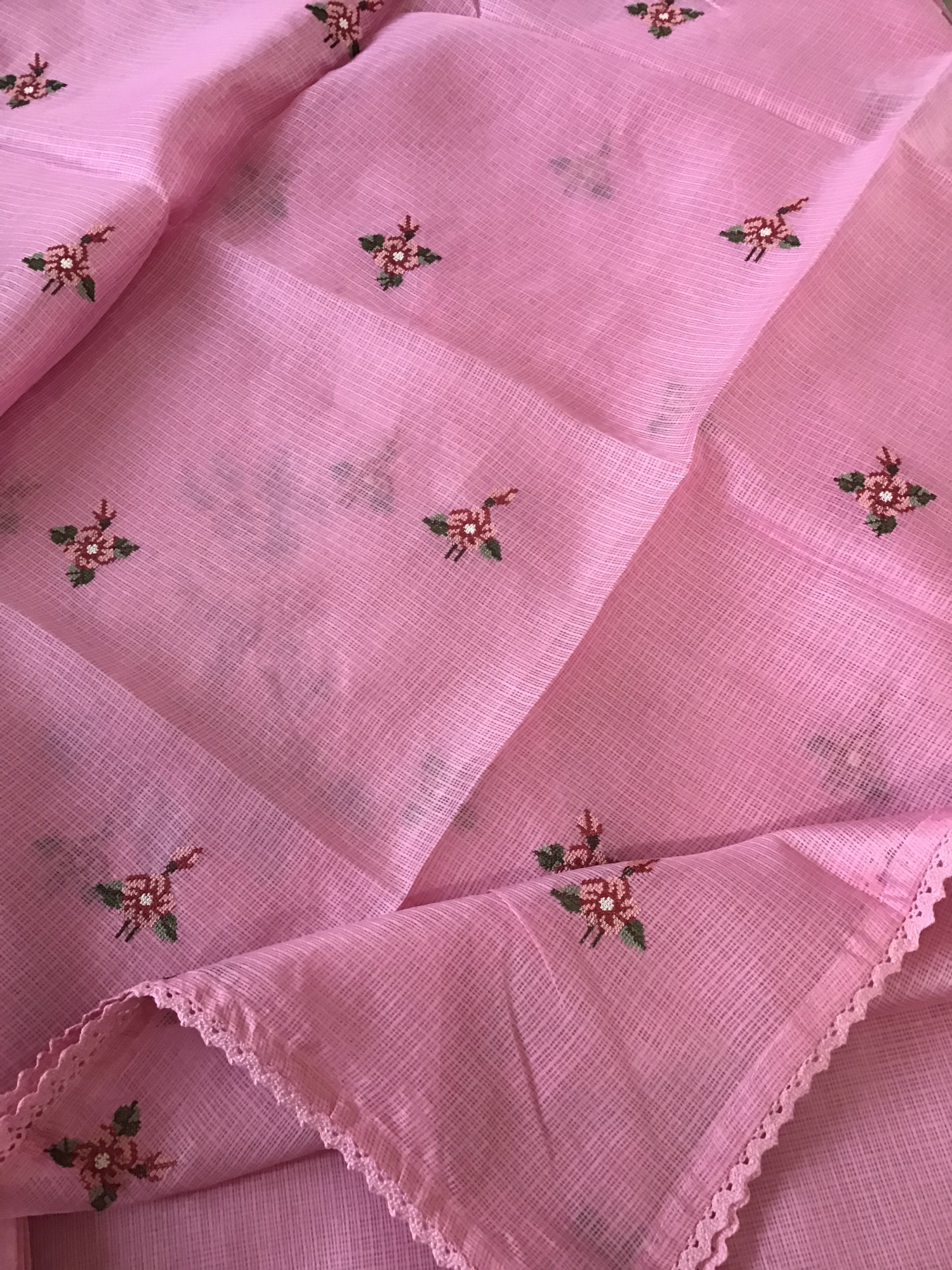 Soft Kota Silk Embroidered Suit - Pink