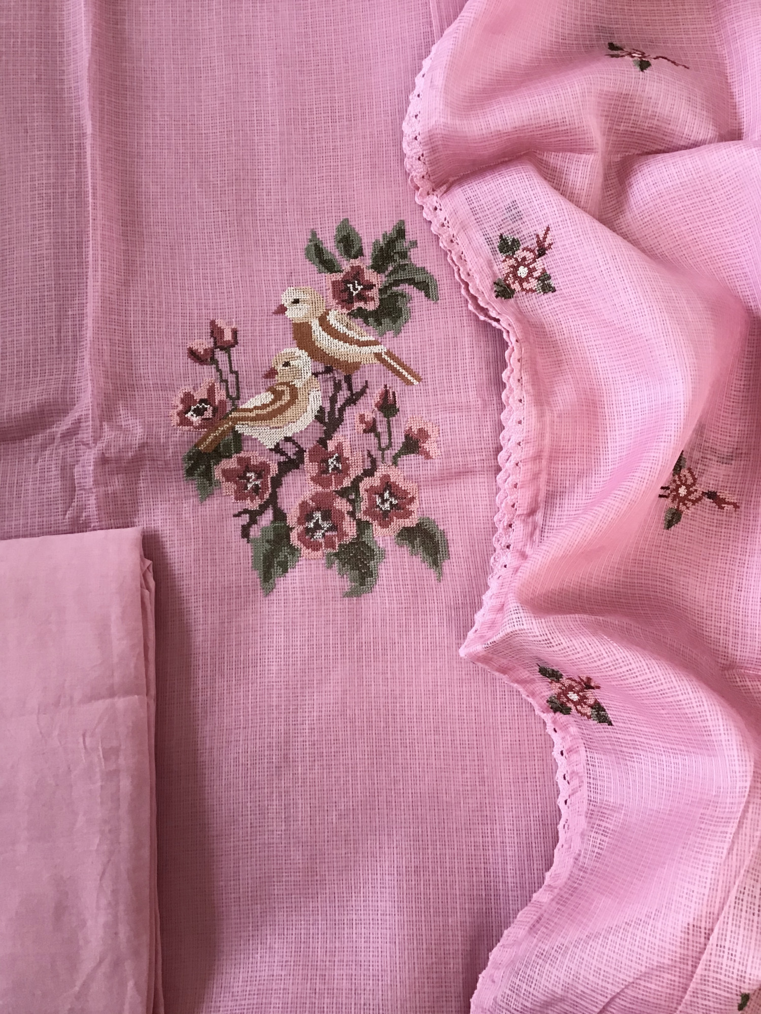 Soft Kota Silk Embroidered Suit - Pink