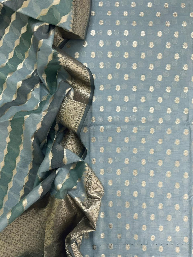 Image of Soft Chanderi Banarasi Weaved Suit - Grey
