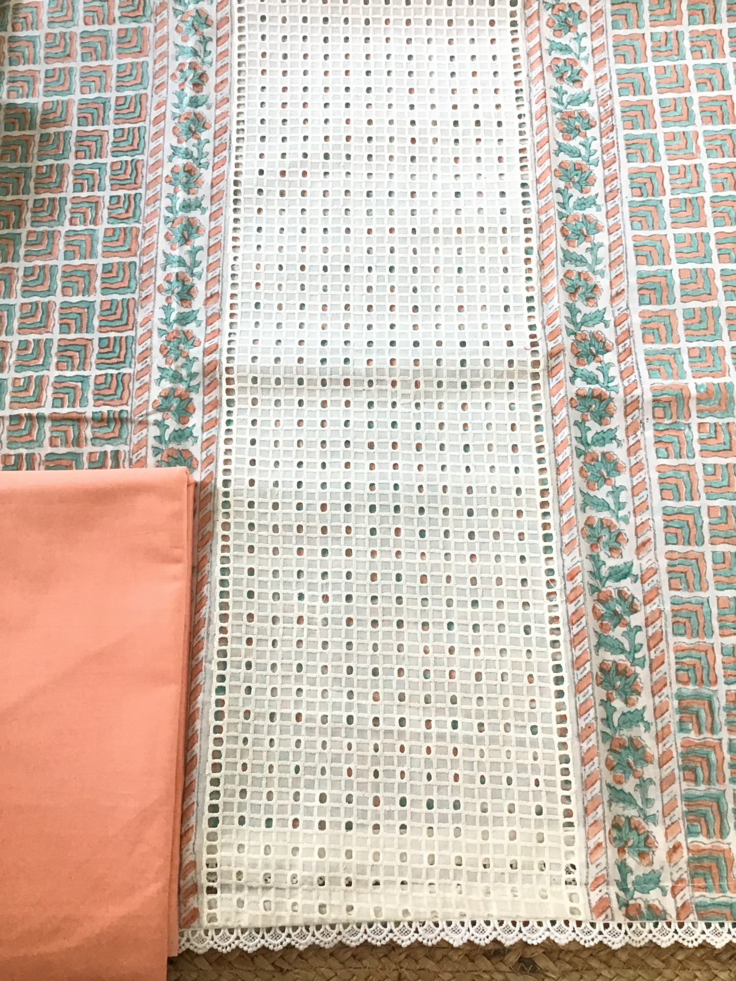 Pure Cotton Printed Embroidered Suit - Offwhite
