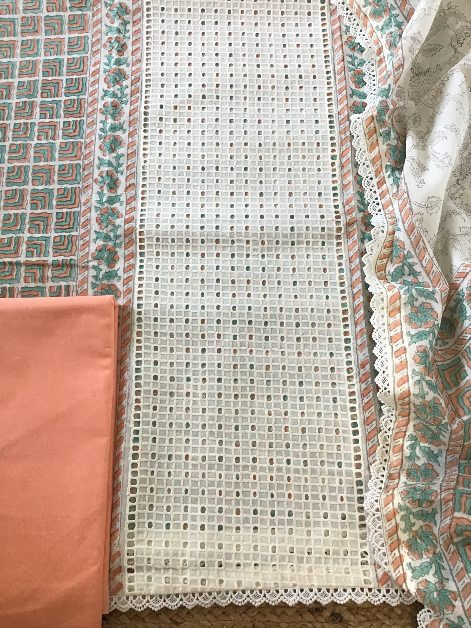 Pure Cotton Printed Embroidered Suit - Offwhite