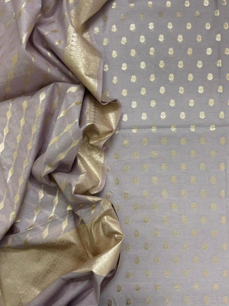 Image of Soft Chanderi Banarasi Weaved Suit - Lilac