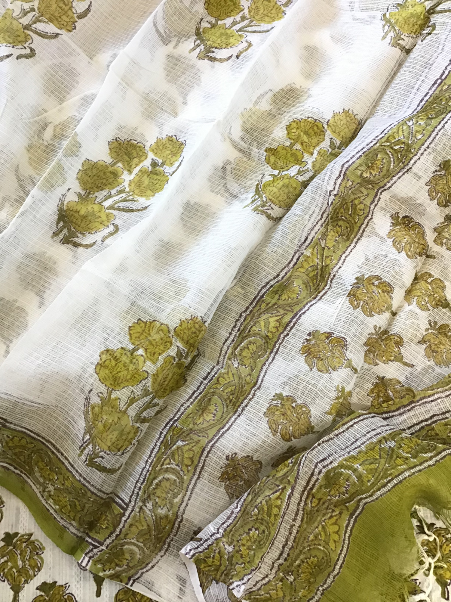 Pure Cotton Self Weaved Printed Suit - WhiteGreen