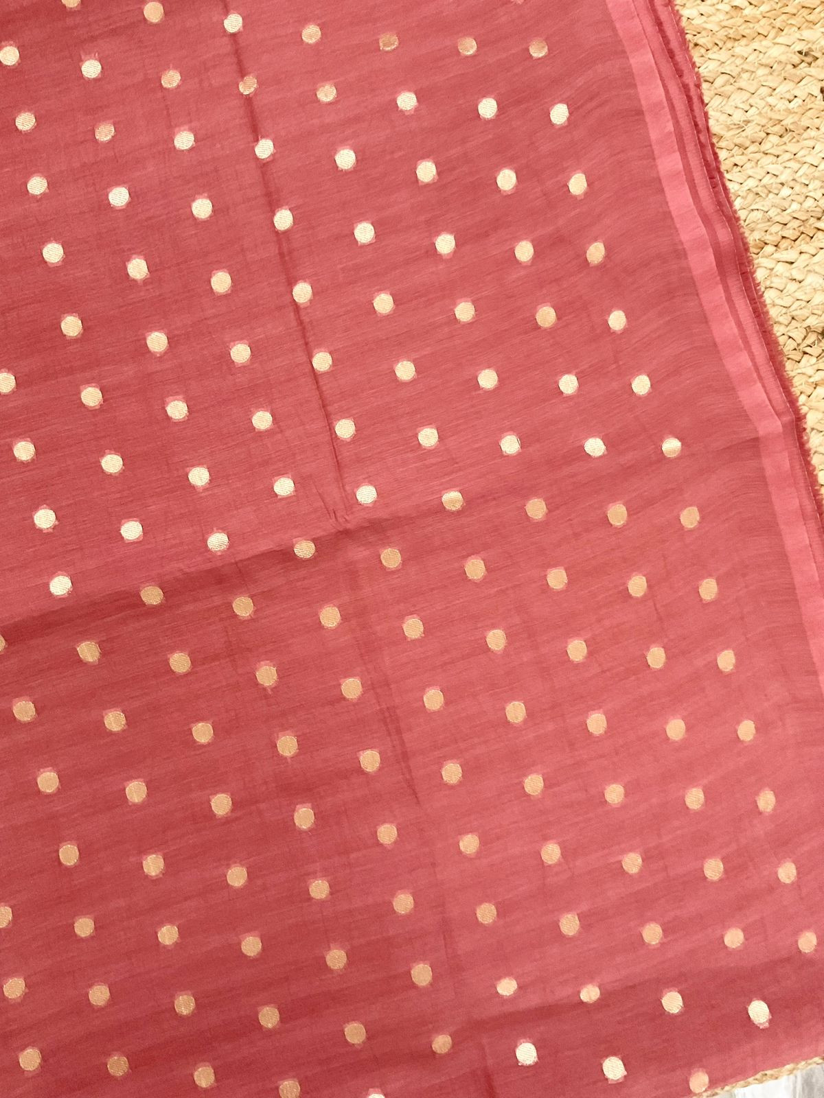 Pure Mul Chanderi Prinetd Banarasi Weaved Suit - Rustic Peach