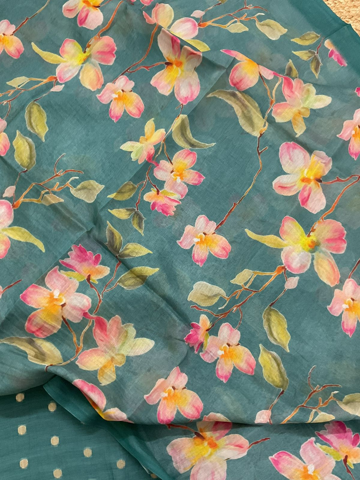 Pure Mul Chanderi Prinetd Banarasi Weaved Suit - Blue