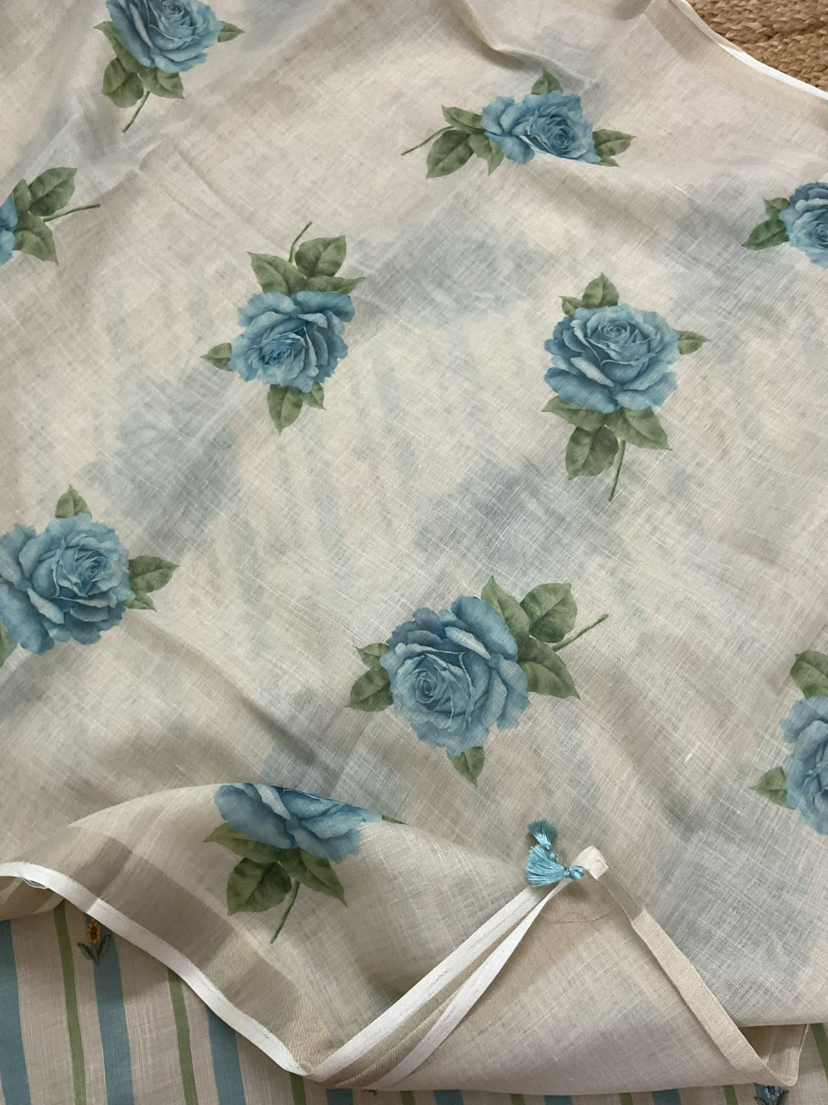 Soft Tissue Slub Cotton Printed Embroidered Suit - Beige