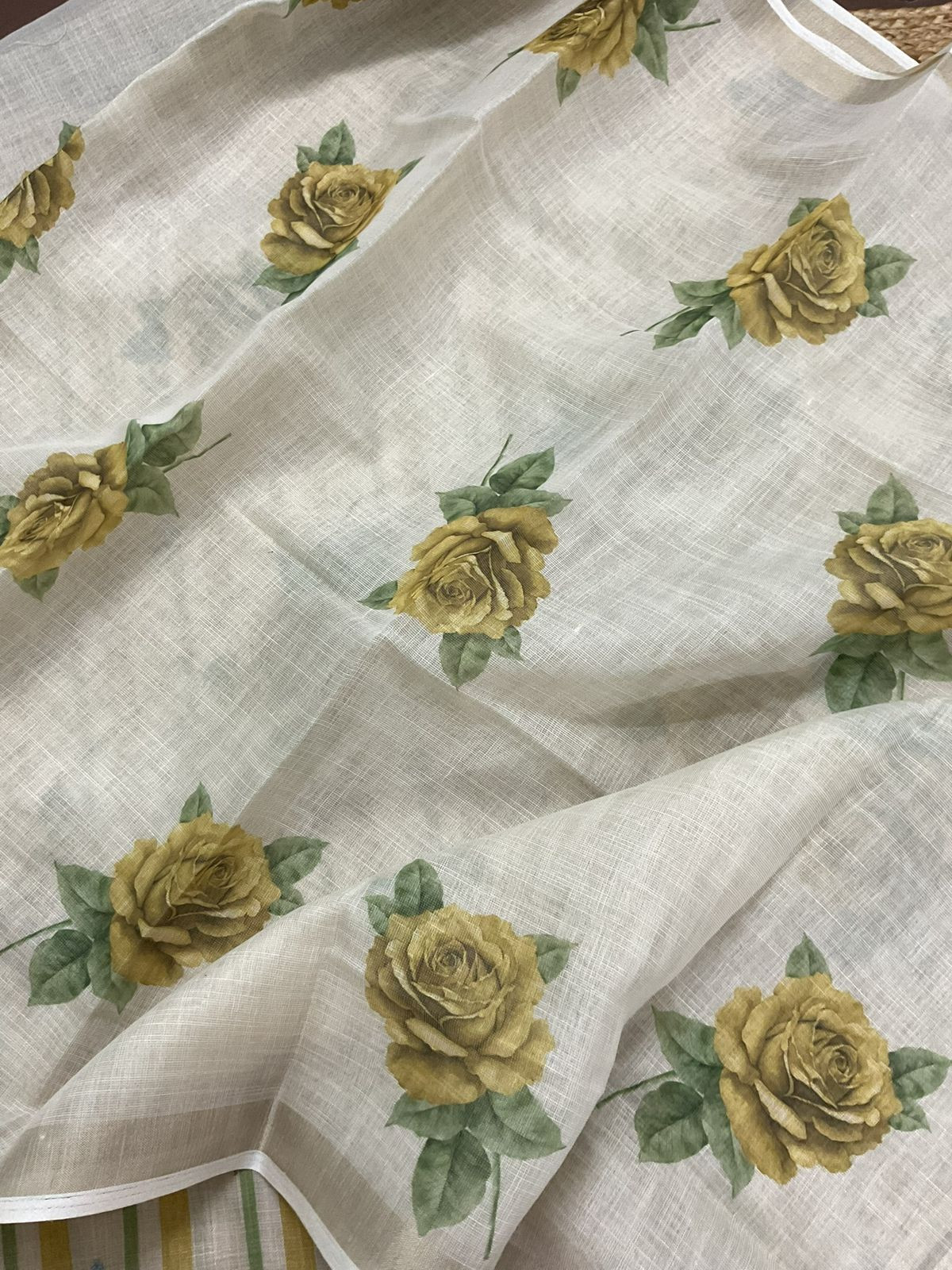 Soft Tissue Slub Cotton Printed Embroidered Suit - Beige