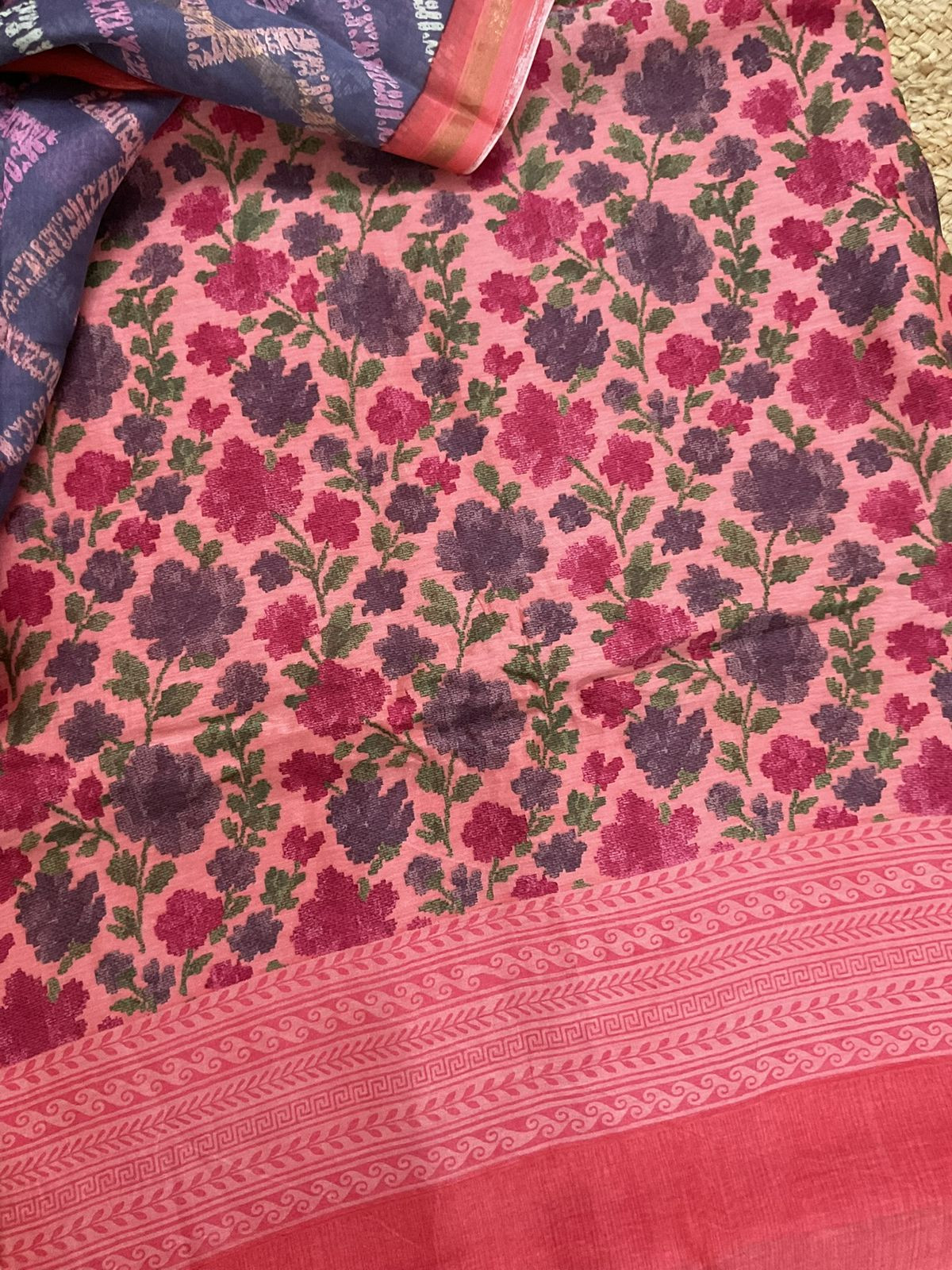 Pure Mul Chanderi Printed Suit - Peach