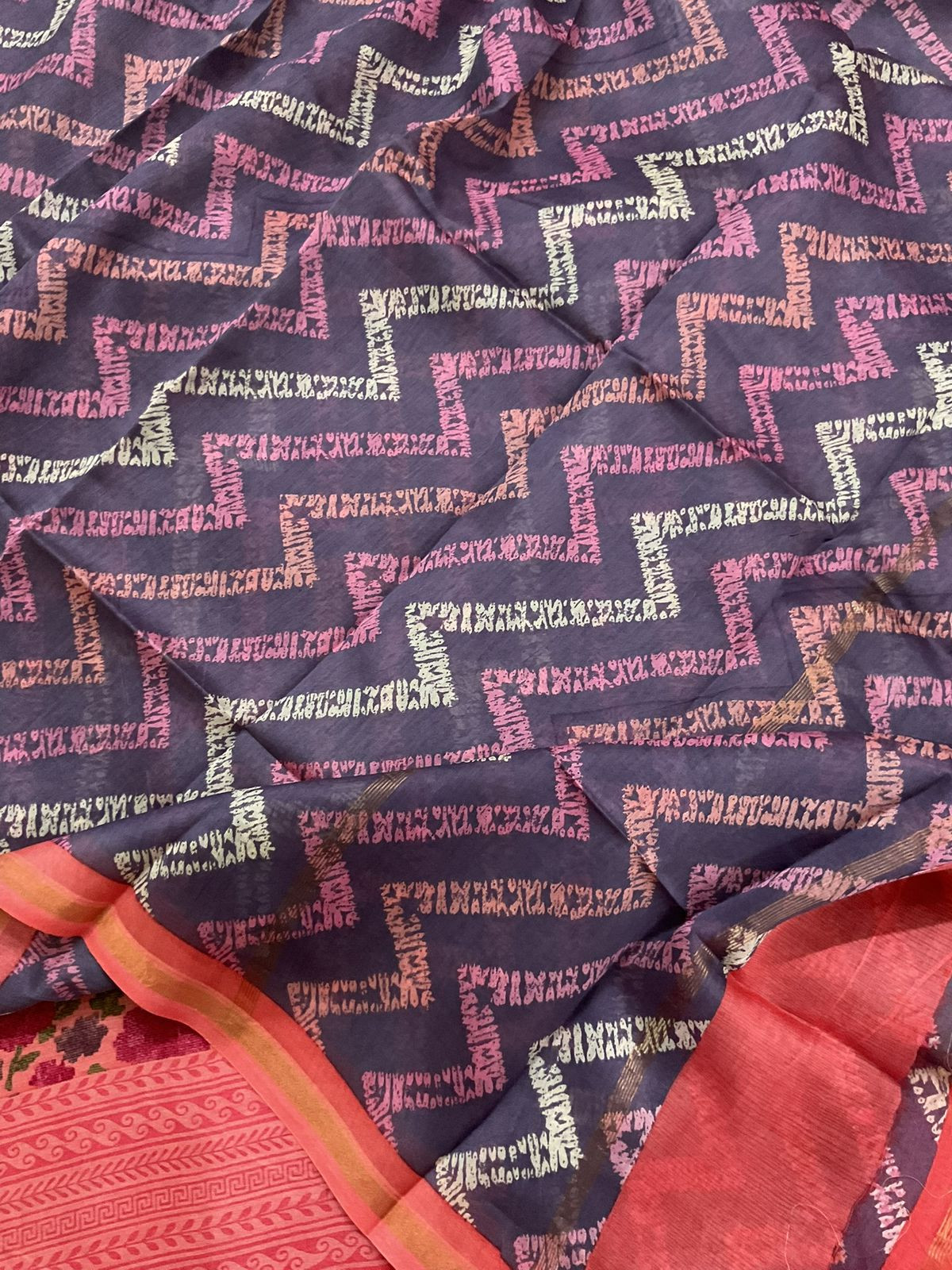 Pure Mul Chanderi Printed Suit - Peach