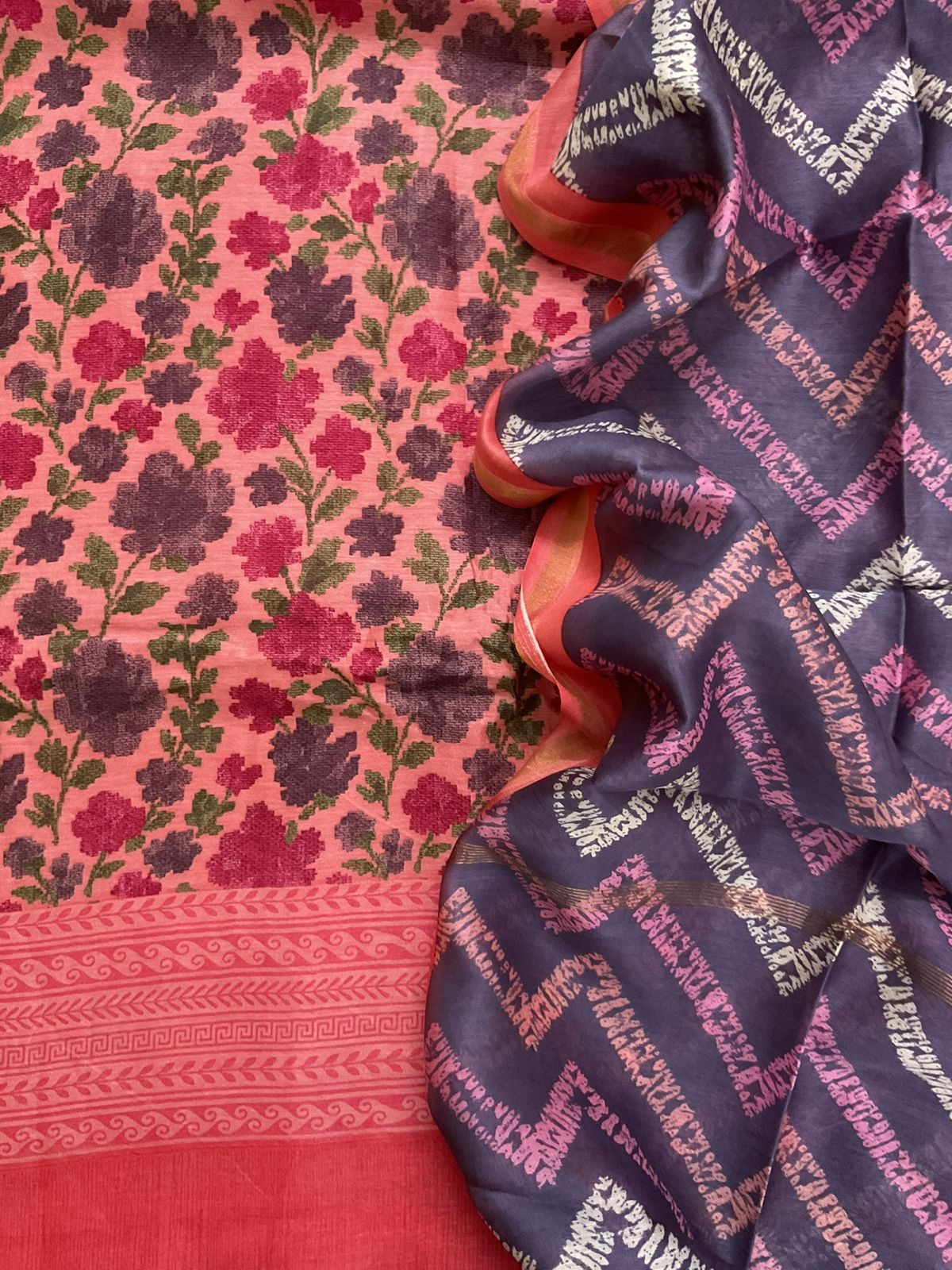Pure Mul Chanderi Printed Suit - Peach