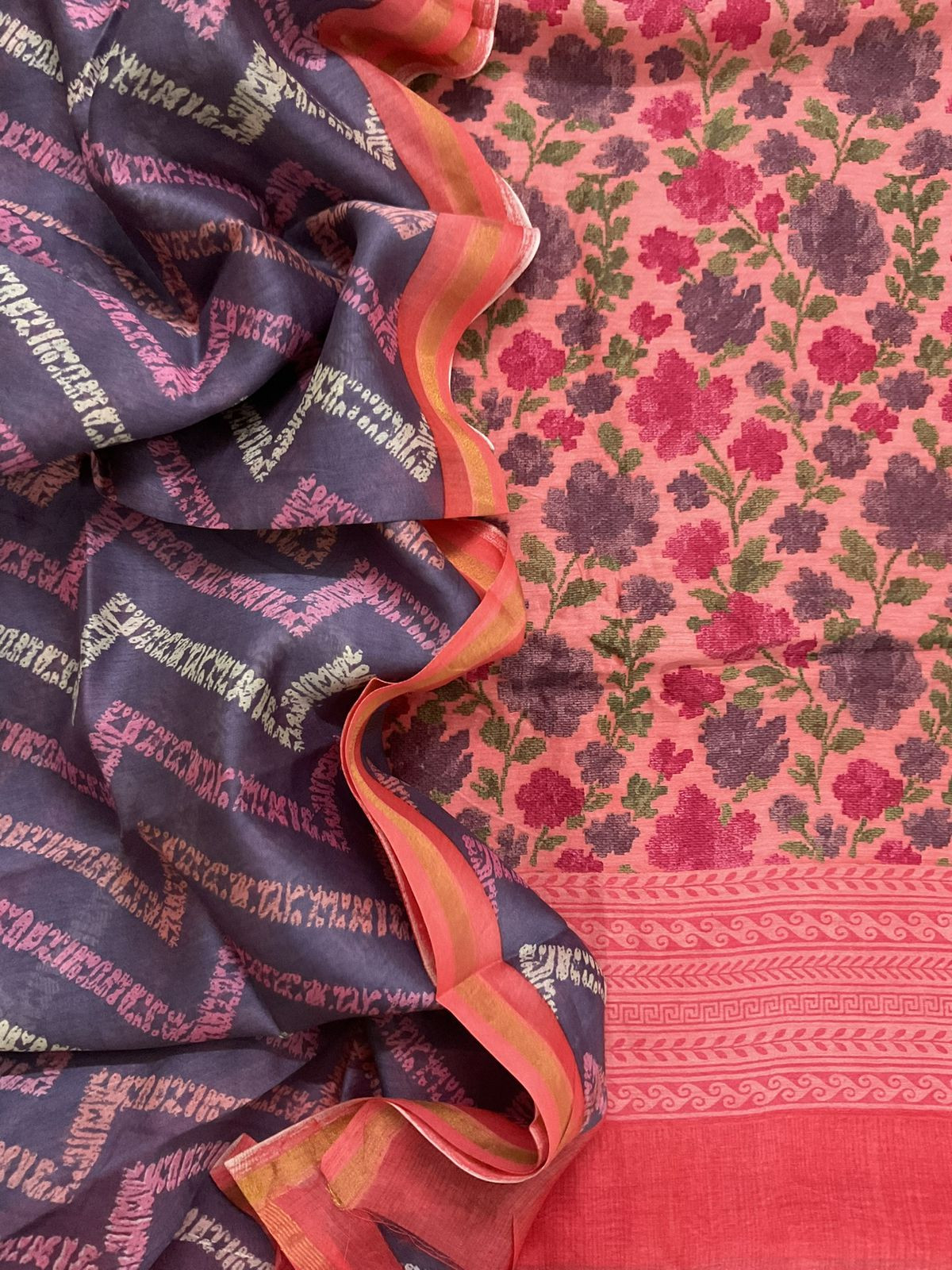 Pure Mul Chanderi Printed Suit - Peach