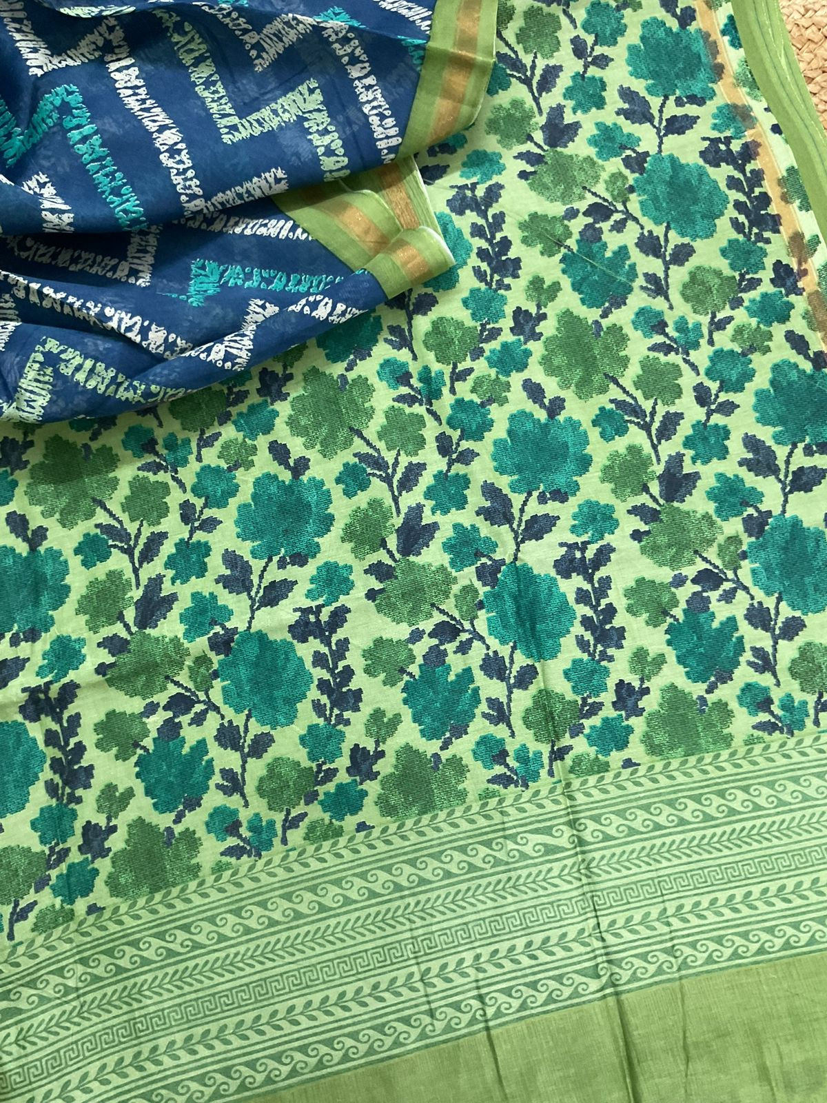 Pure Mul Chanderi Printed Suit - Green